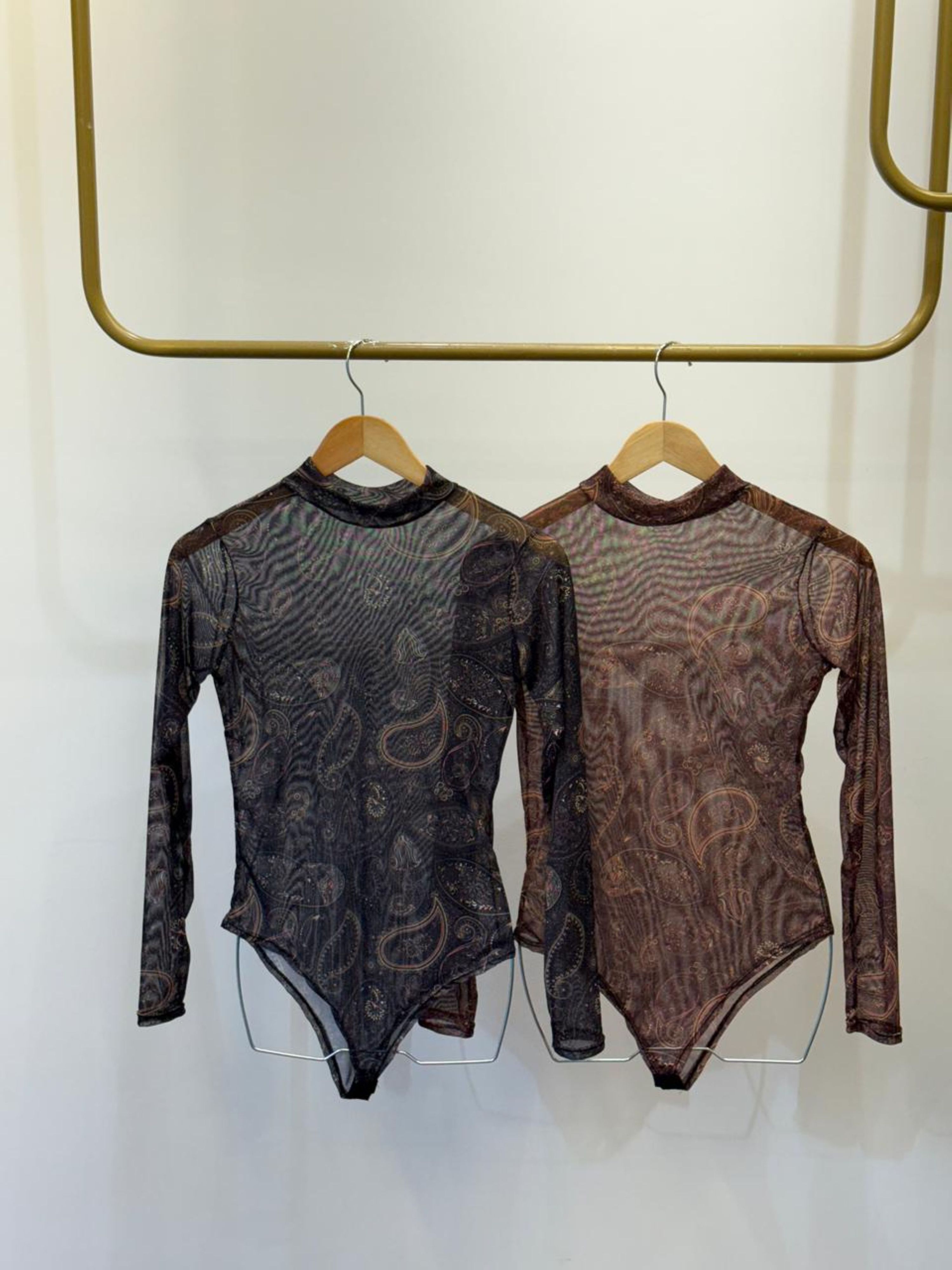 Body Tule Estampa Paisley - Marrom 