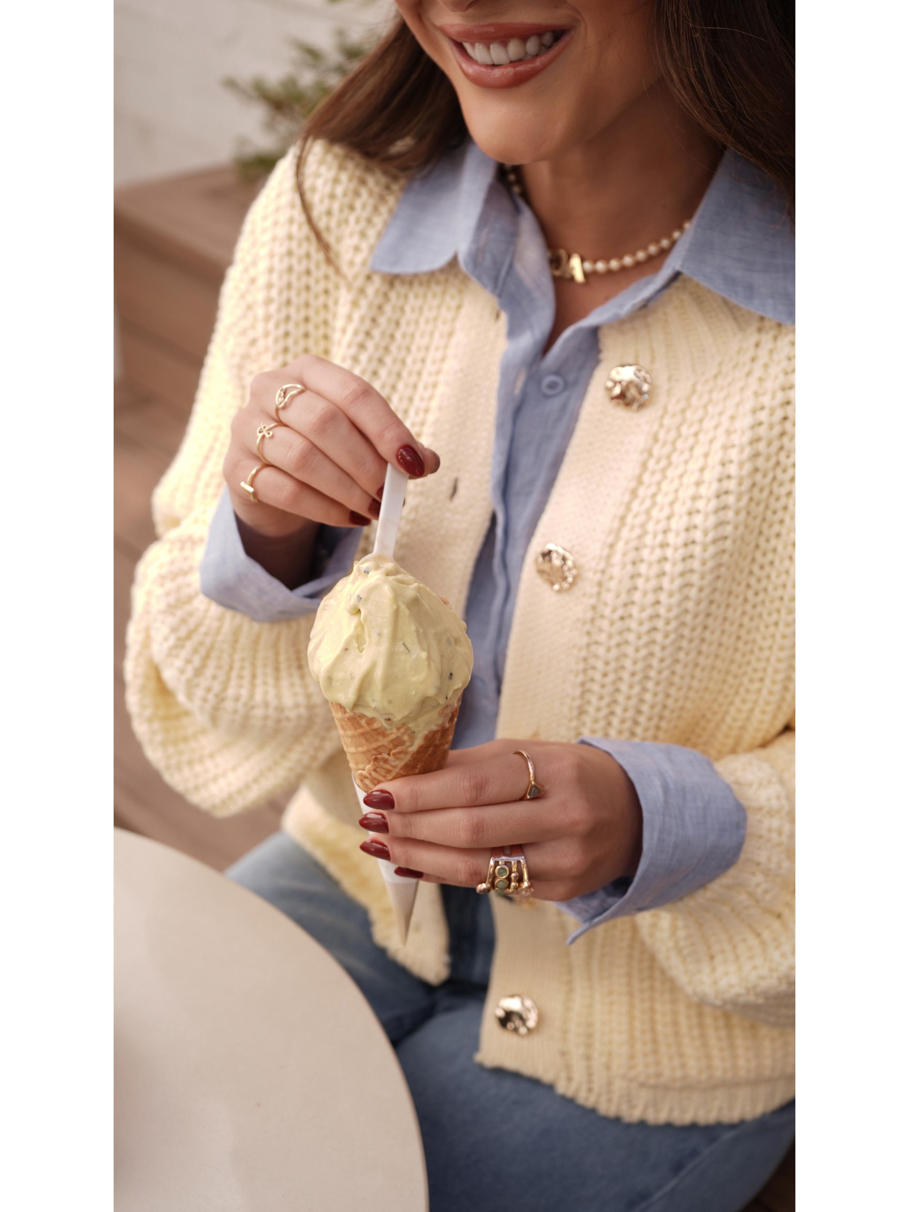 Cardigã Tricot Botões Orgânicos - Amarelo Manteiga