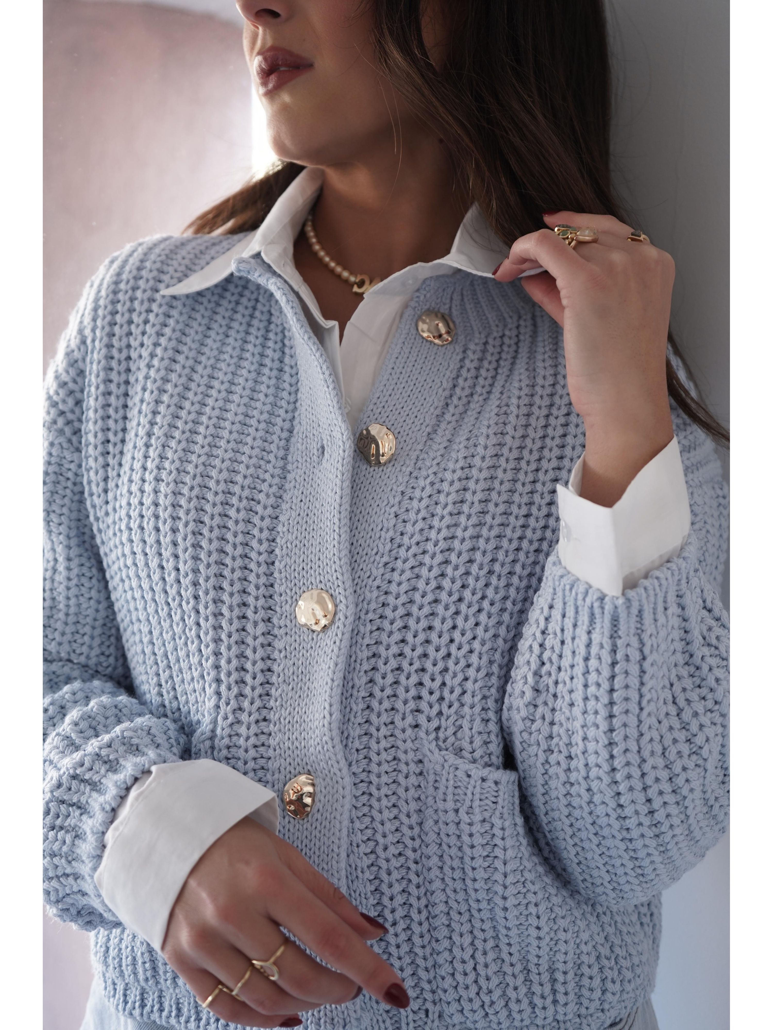 Cardigã Tricot Botões Orgânicos - Azul Bebê