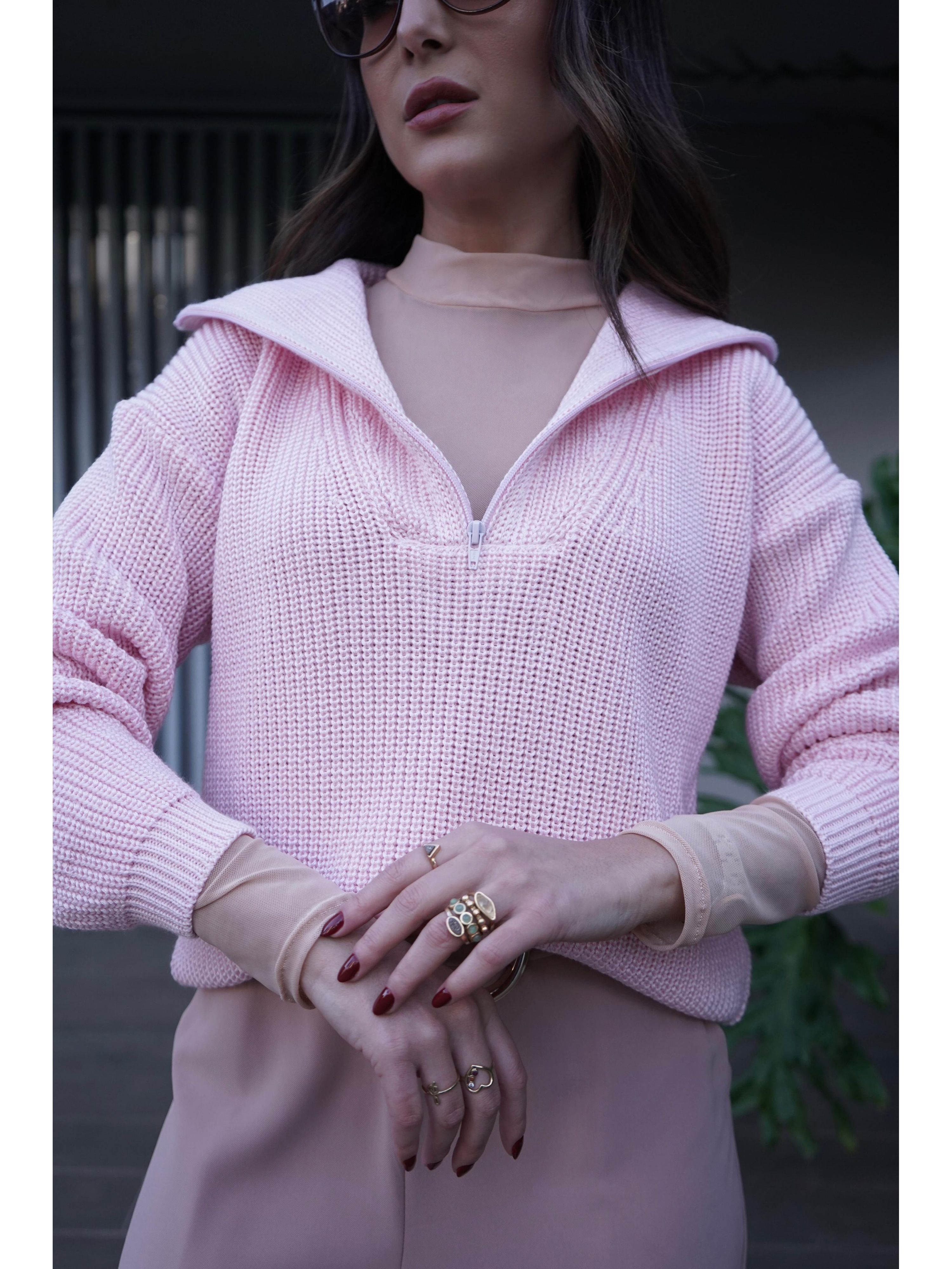 Blusão Tricot Zíper Monte-Carlo - Rosa Bebê 