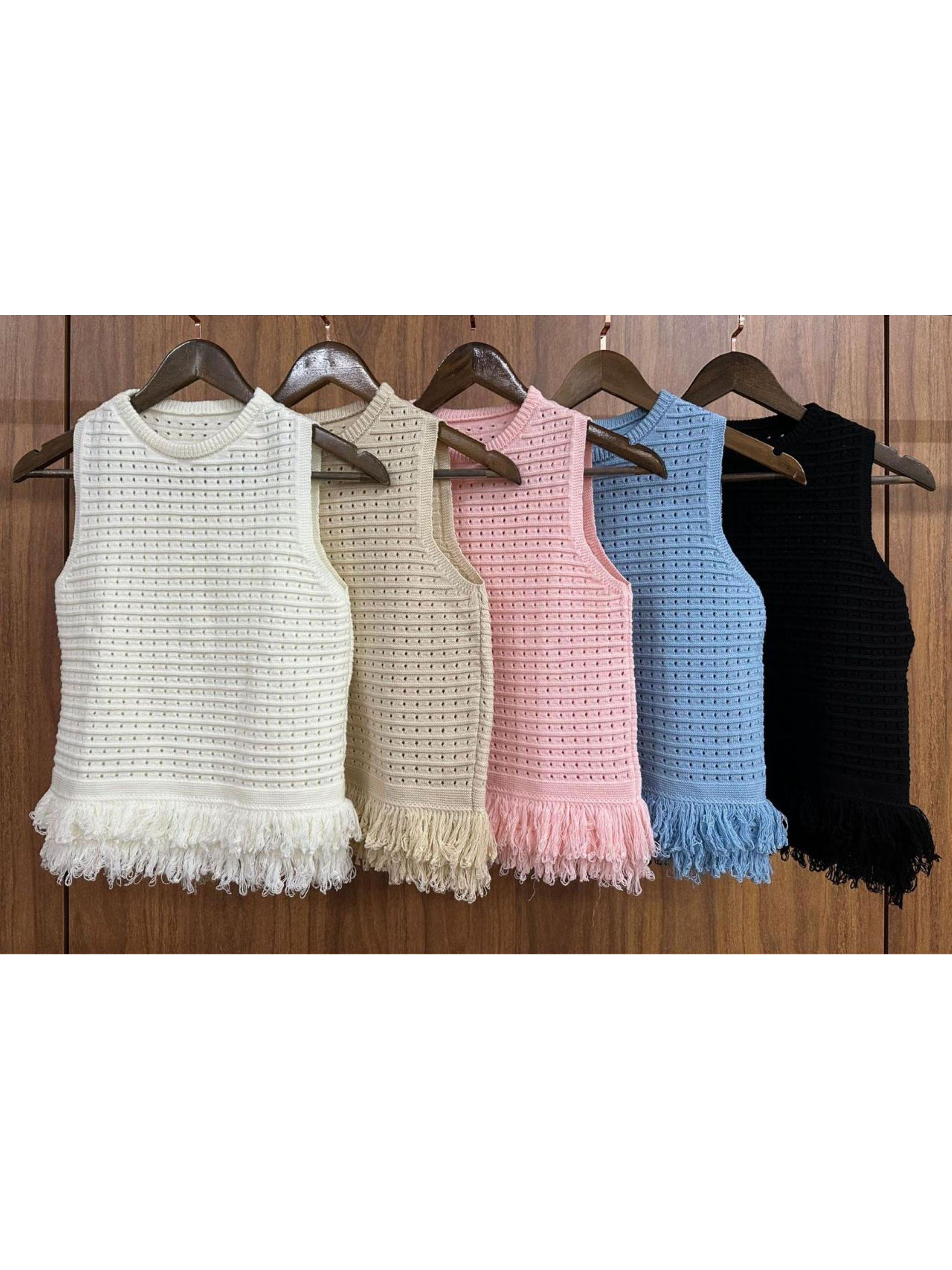Blusa Tricot Franjas na Barra - Off White 