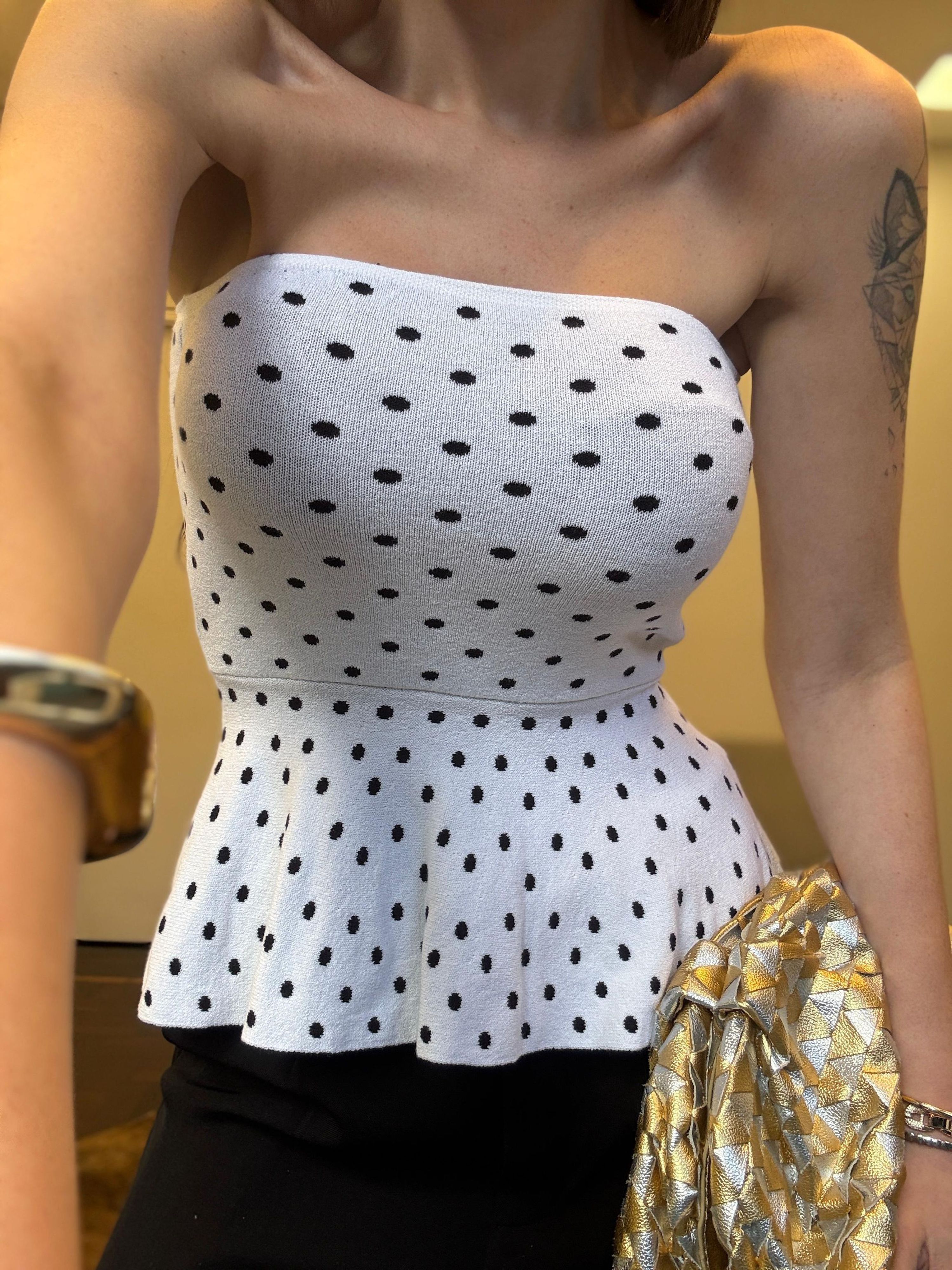 Tomara que Caia Fio Modal Poá - Peplum - Branco com Poá Preto 