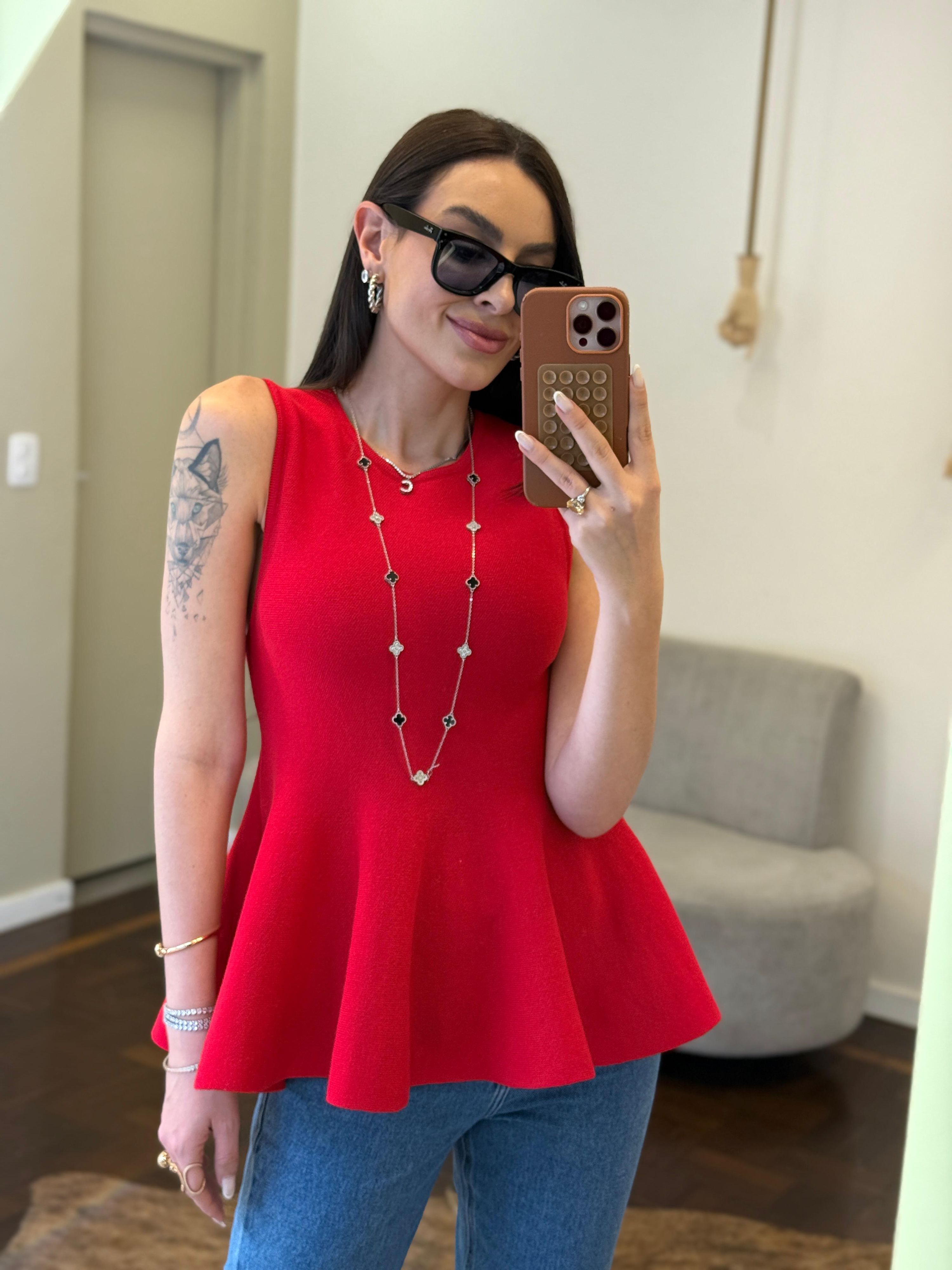 Blusa Fio Modal Peplum Iza - Vermelha