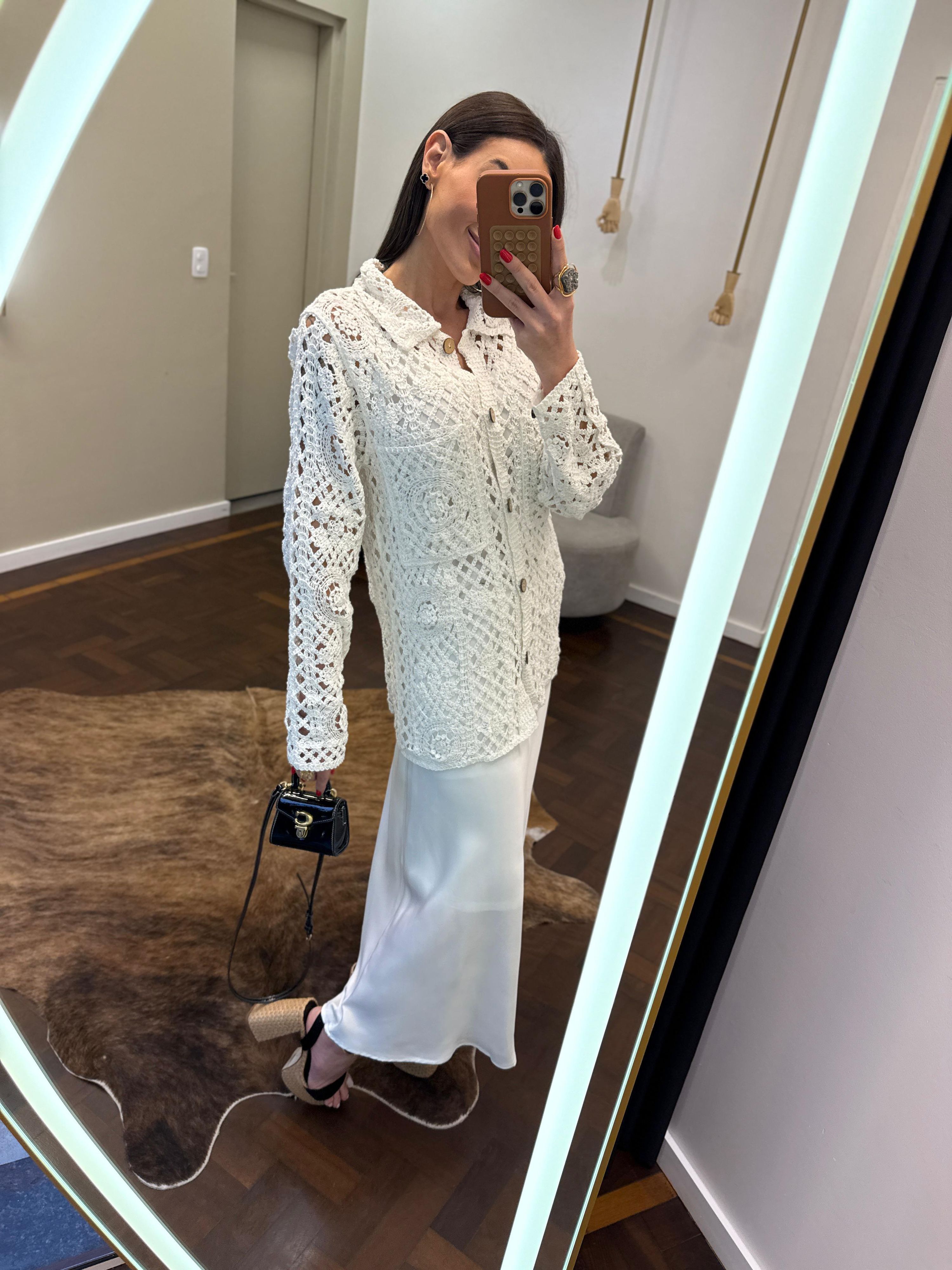 Maxi Camisa Crochê Maquinetado - Off White 