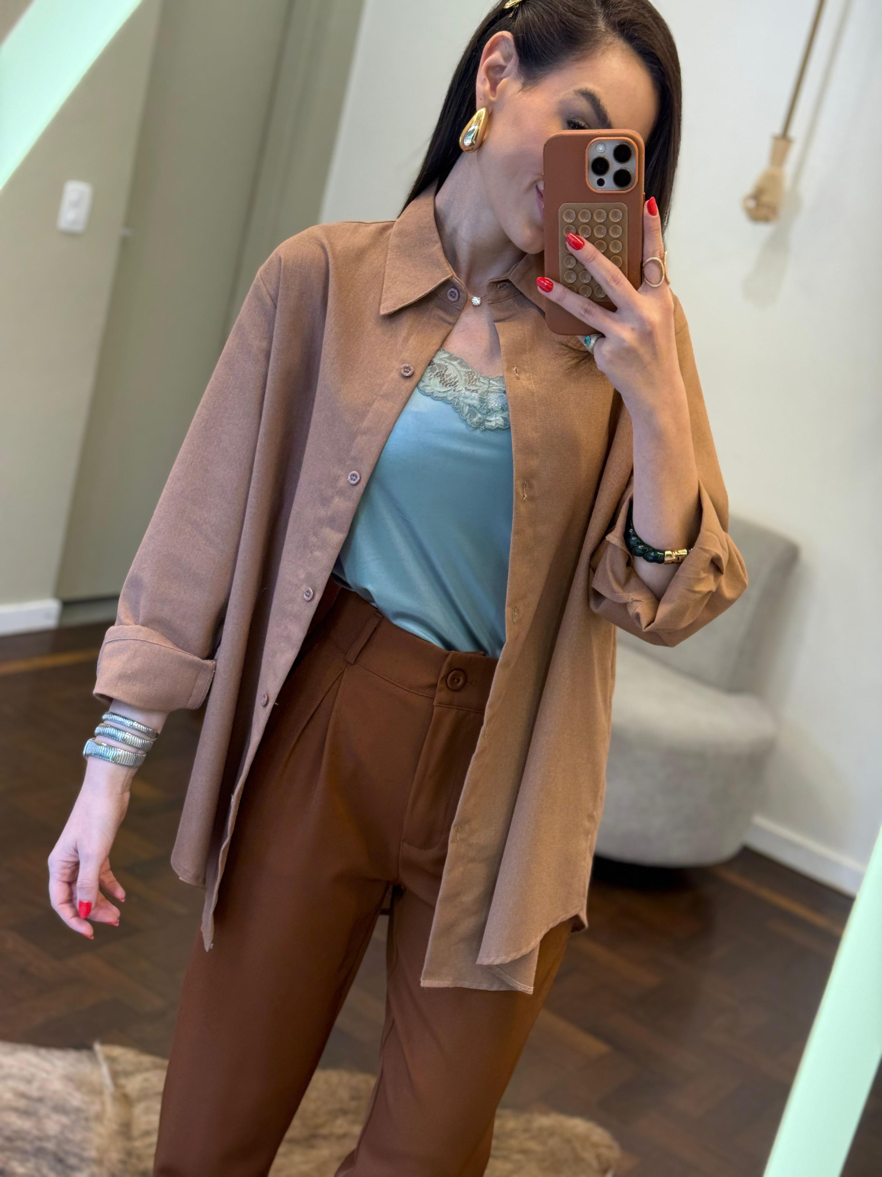 Camisa Maxi Linho Misto Sofia - Marrom 