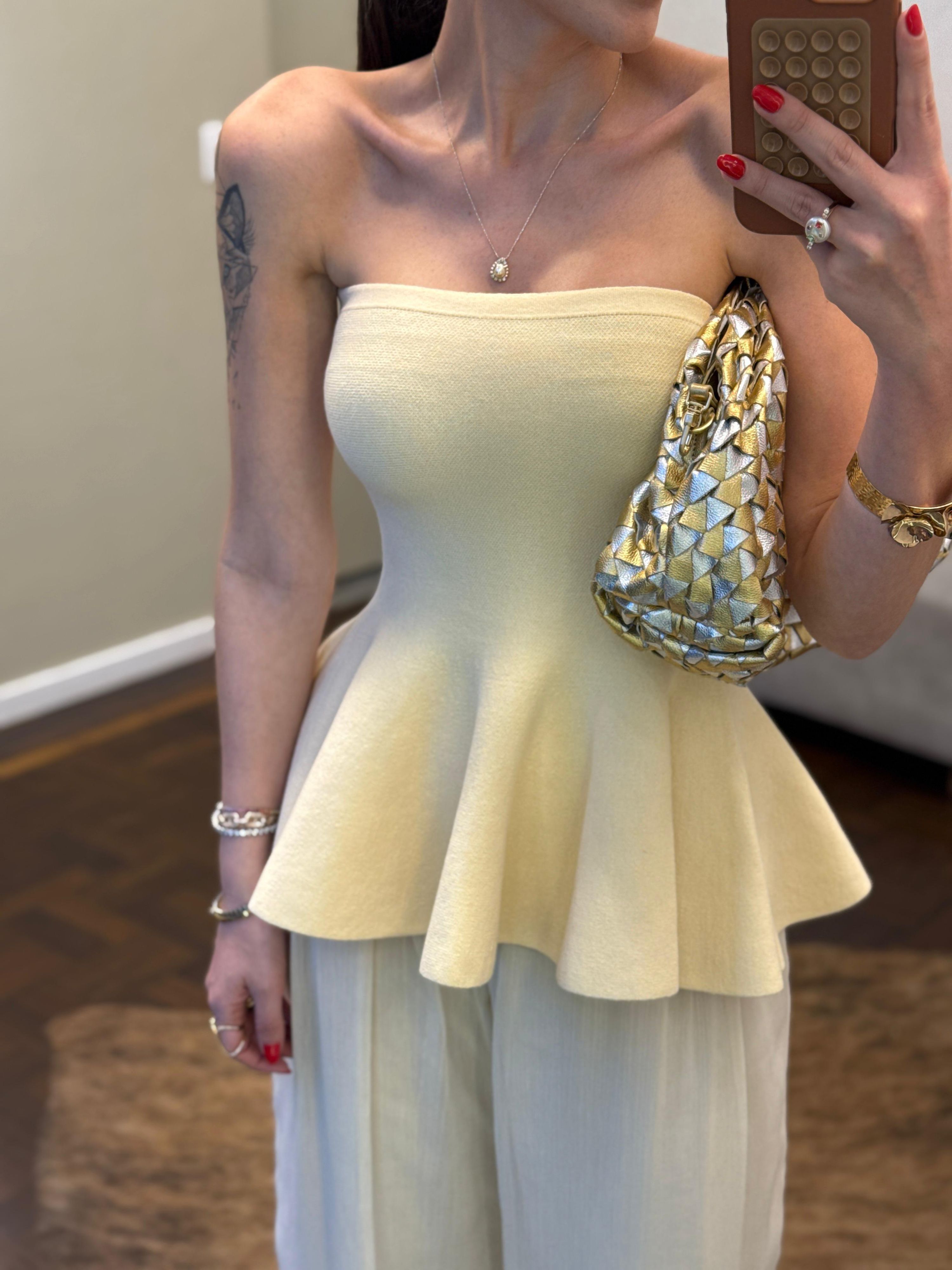 Tomara que Caia Tricot Peplum - Amarelo Manteiga