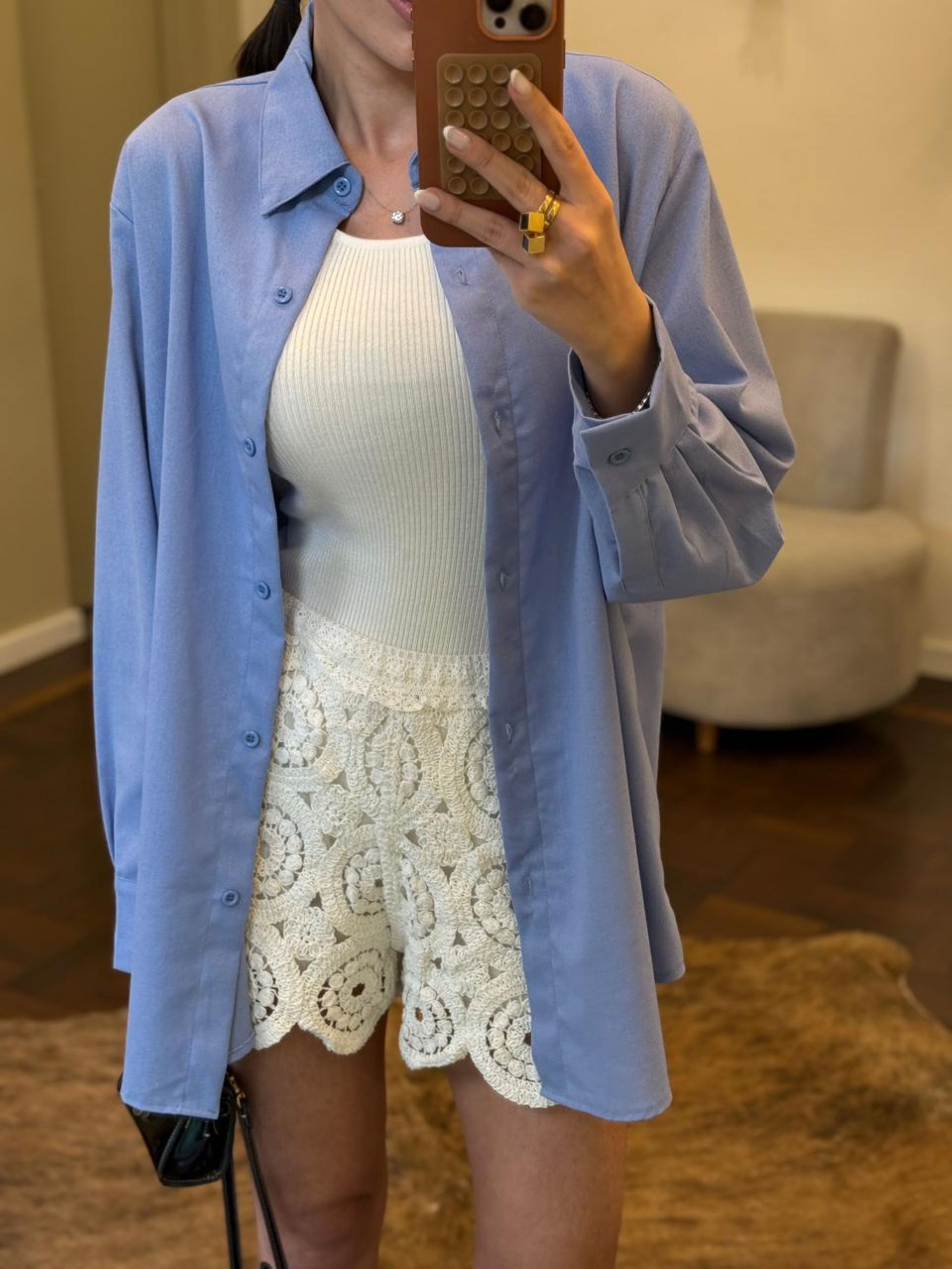 Camisa Maxi Linho Misto Sofia - Azul