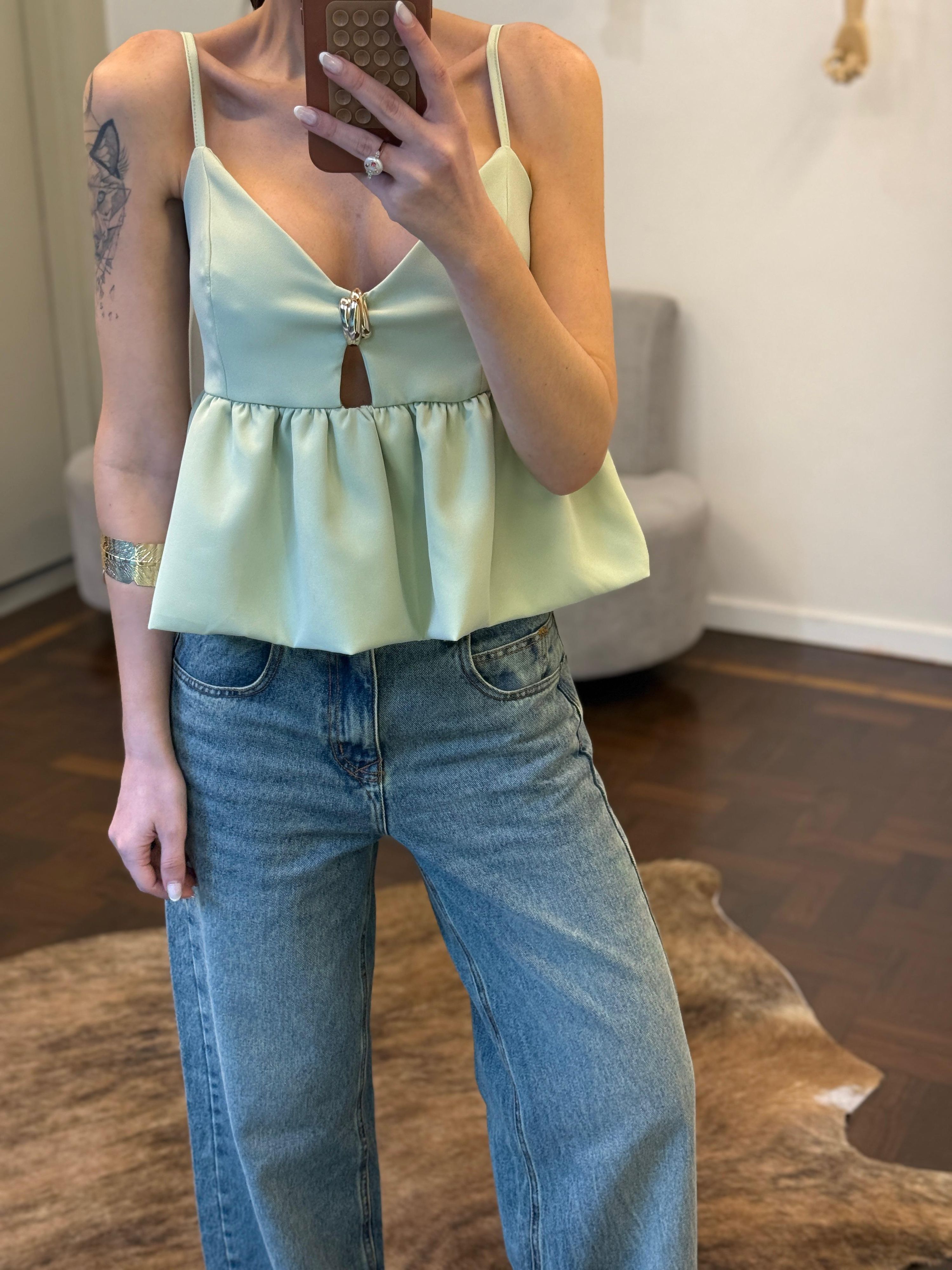 Blusa Heloísa - Alfaiataria Peplum - Verde