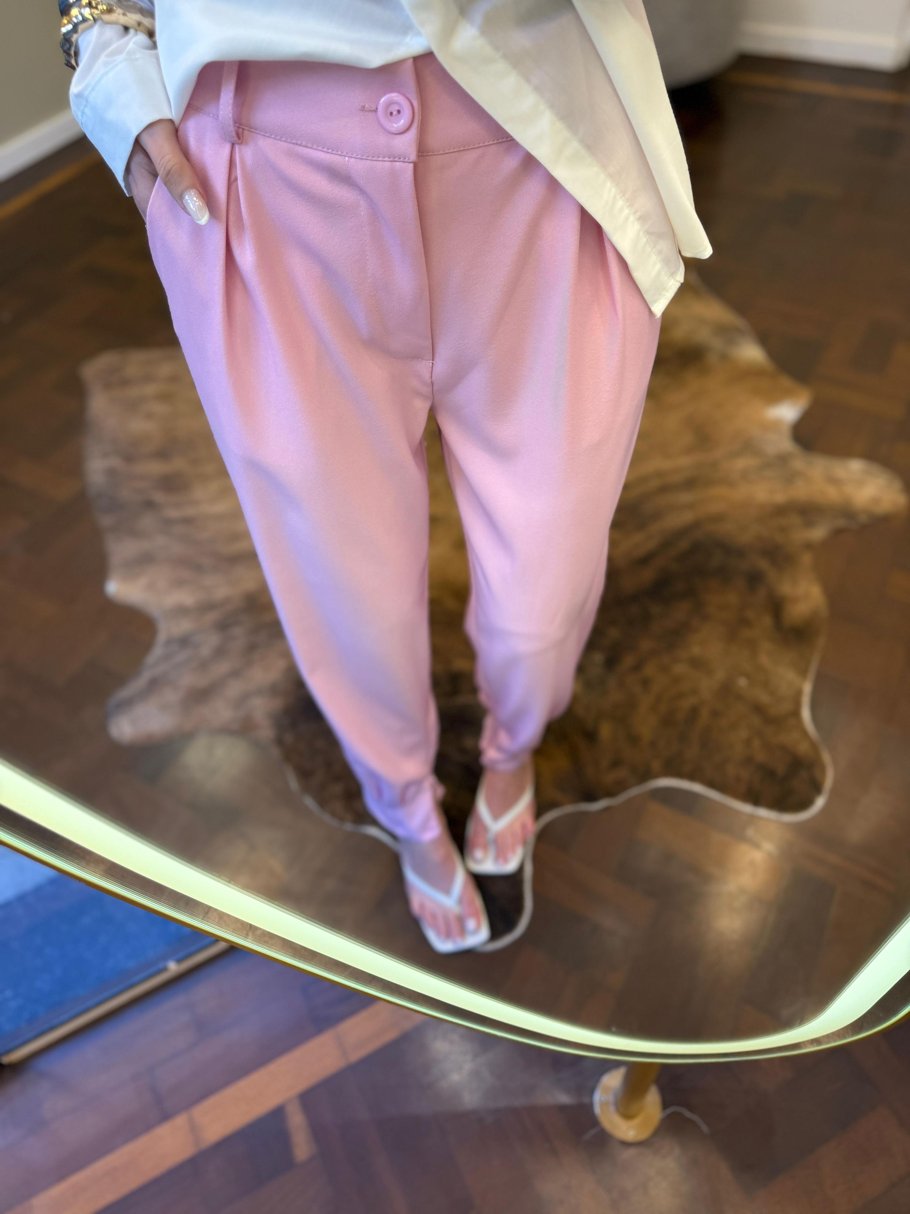 Calça Alfaiataria Cenoura Zíper - Rosa Bebê 