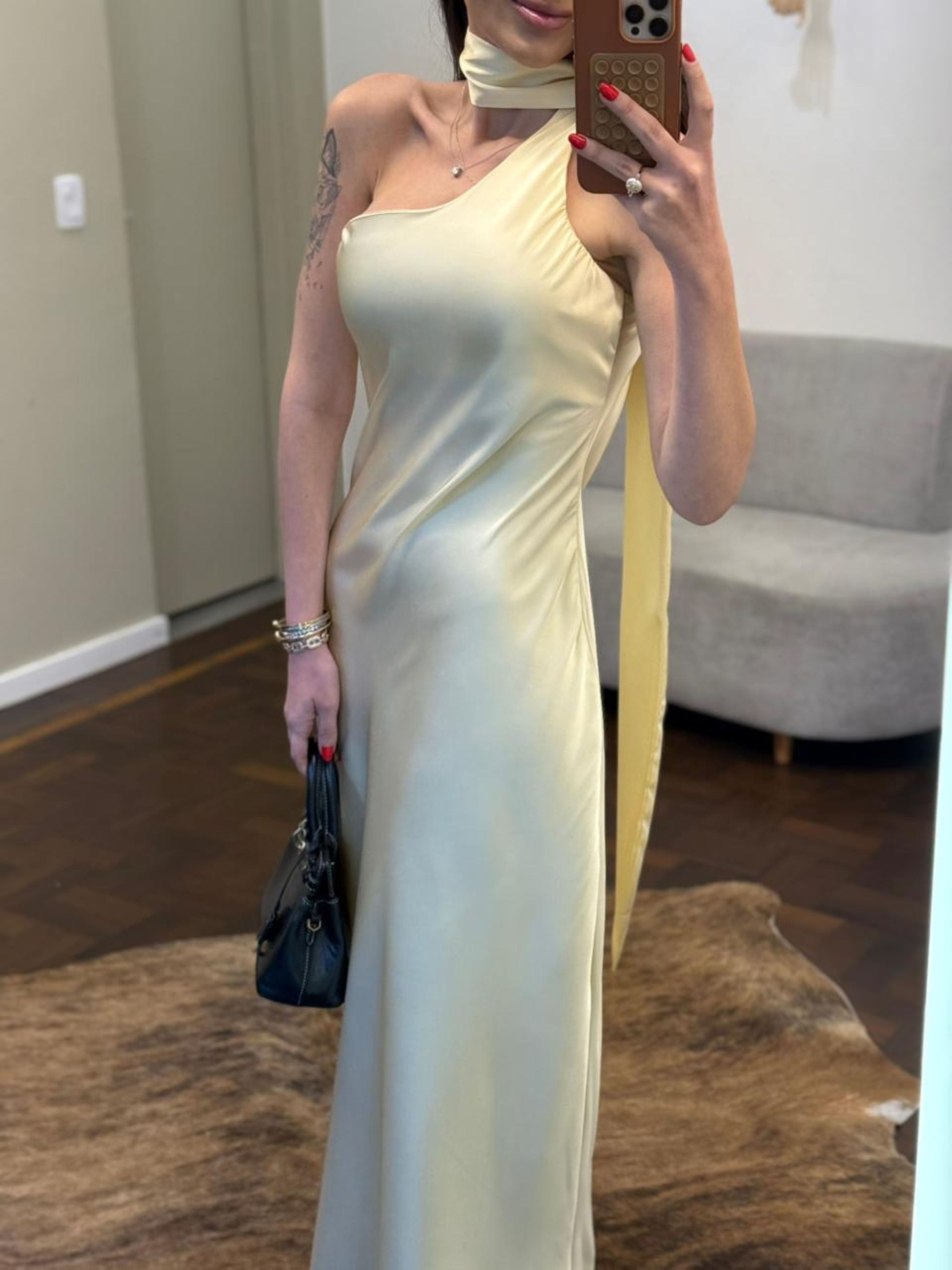Vestido Cetim Maroca - Amarelo Manteiga