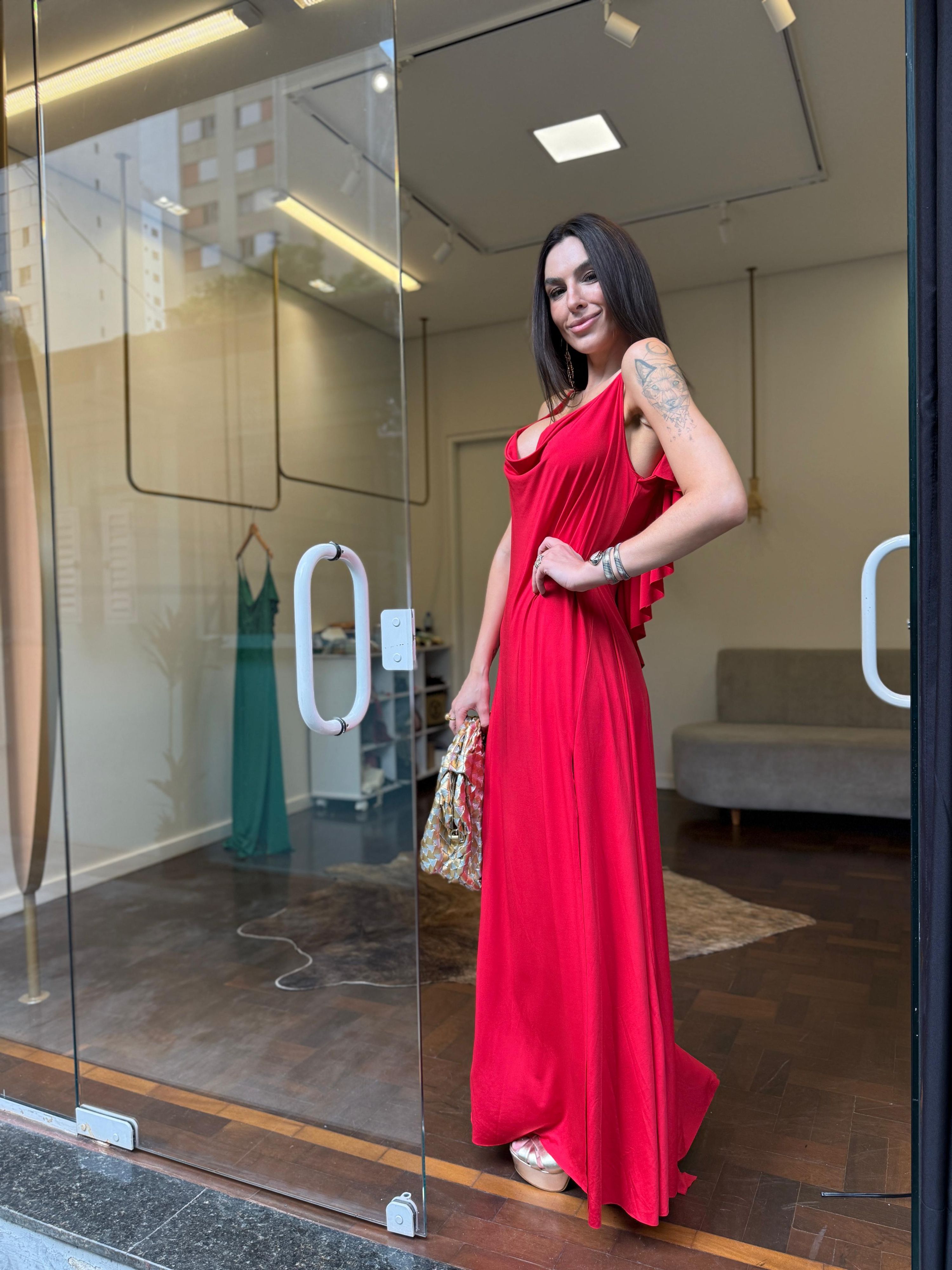 Vestido Decote V Costas Mirabela - Vermelho