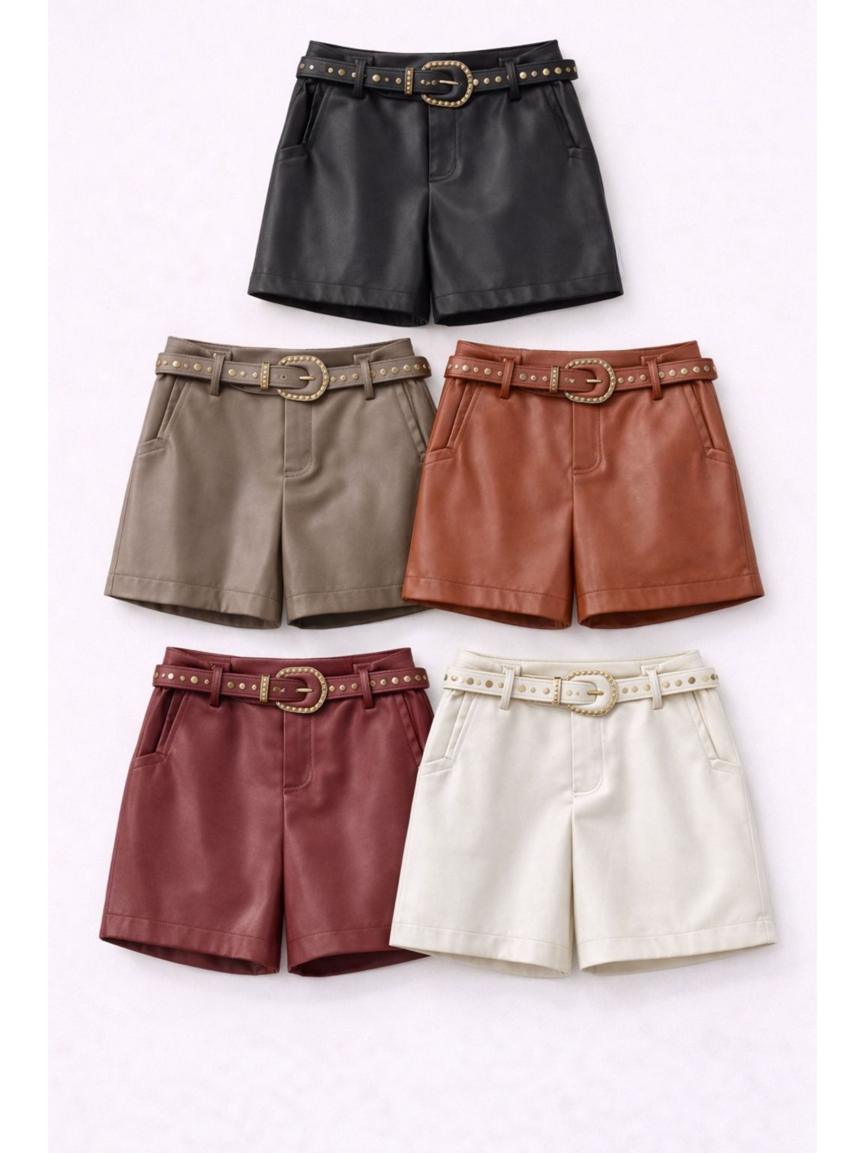 Bermuda Couro Ecológico Cinto - Marrom 