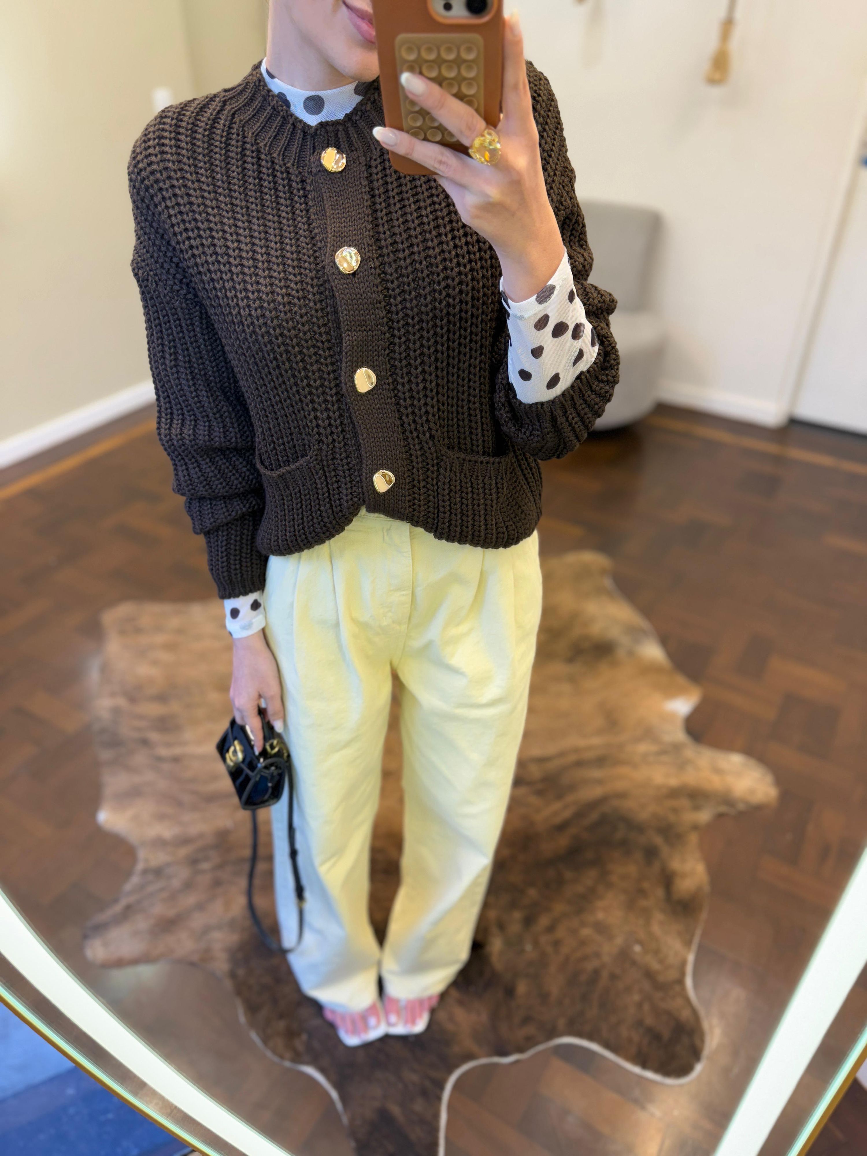 Cardigã Tricot Botões Orgânicos - Marrom 