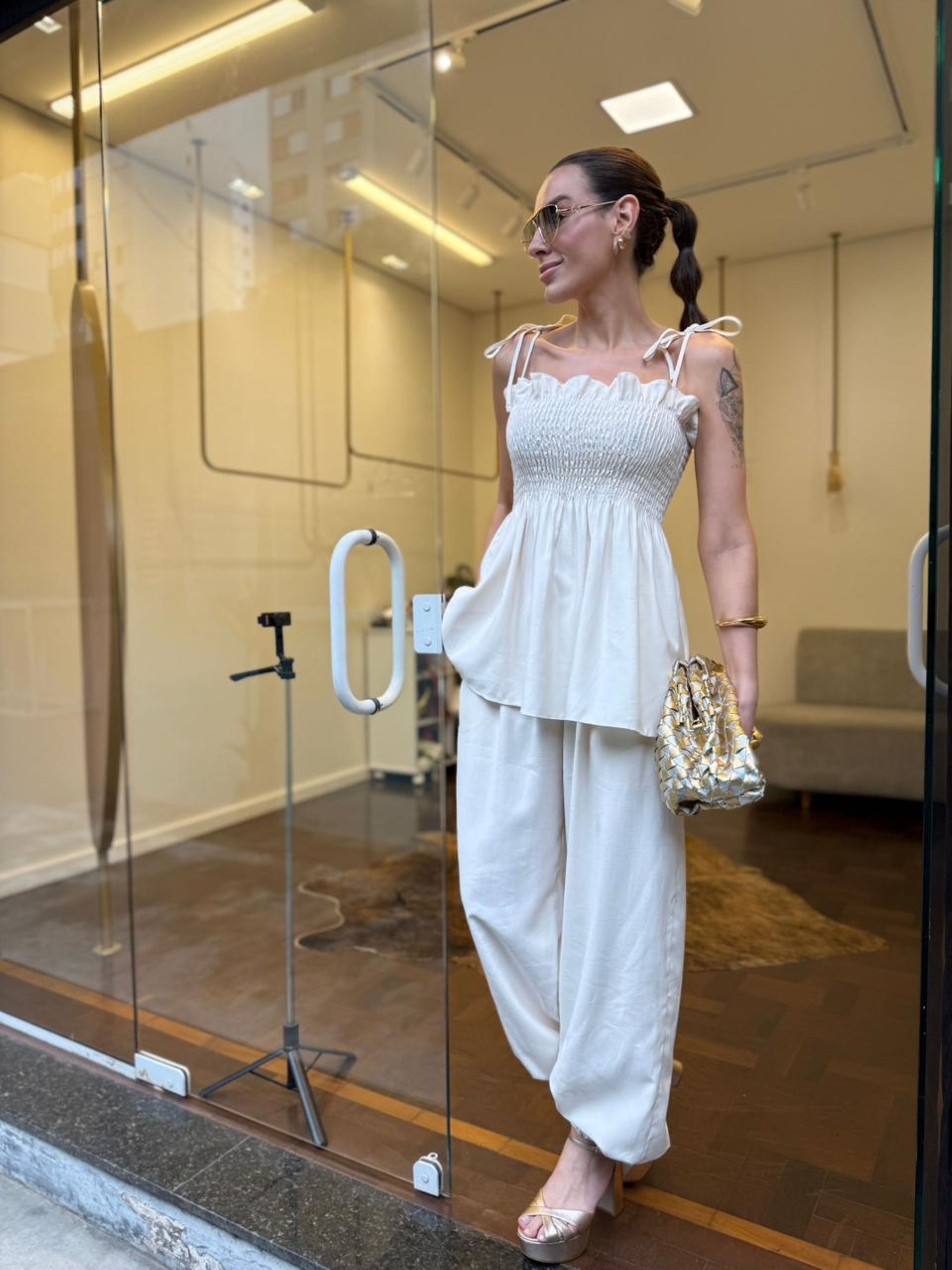 Conjunto Capri Lastex Marrant - Creme