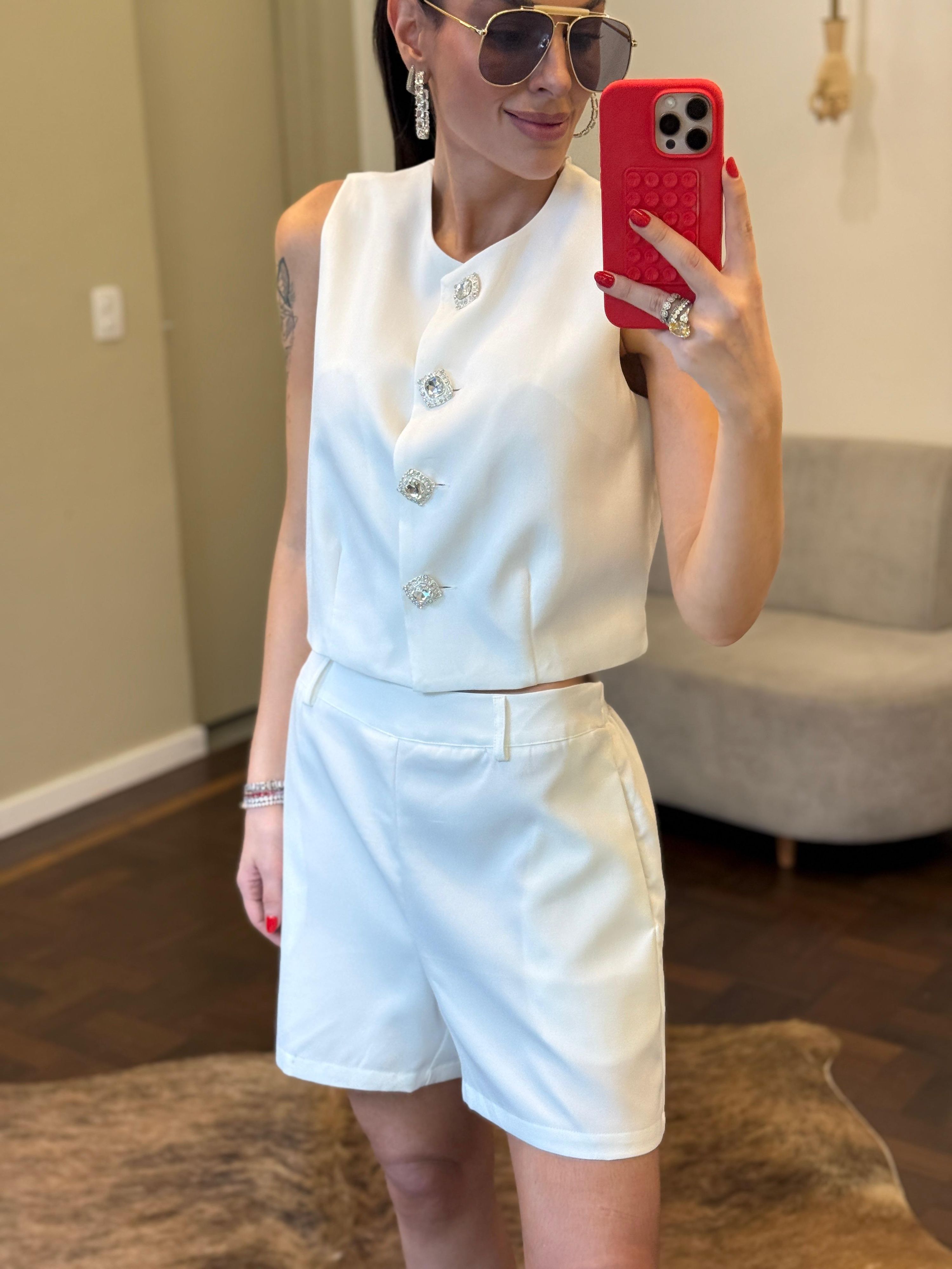 Conjunto Alfaiataria Botão Joia - Branco 