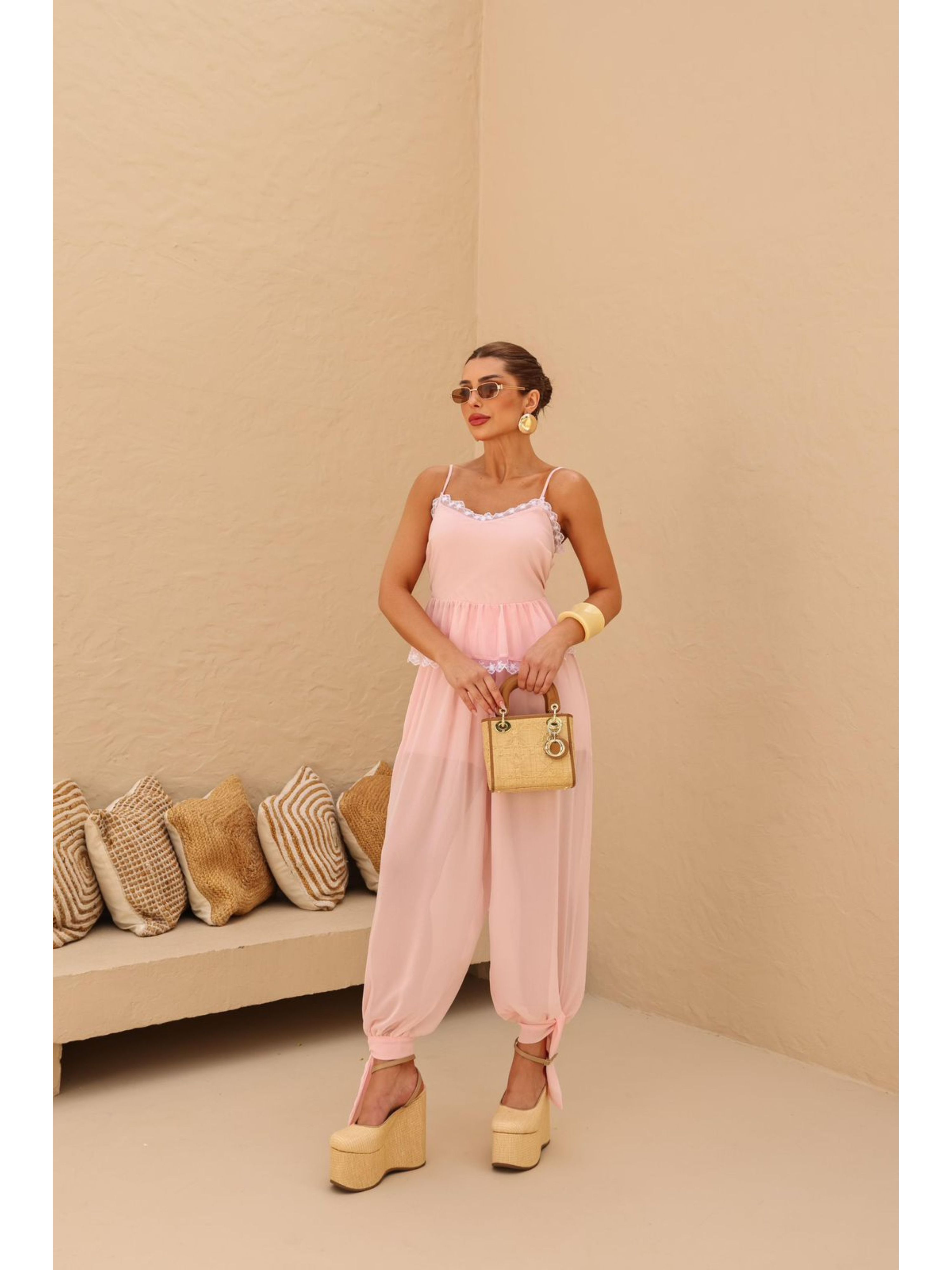 Conjunto Sophie Crepe de Seda - Rosa Bebê 