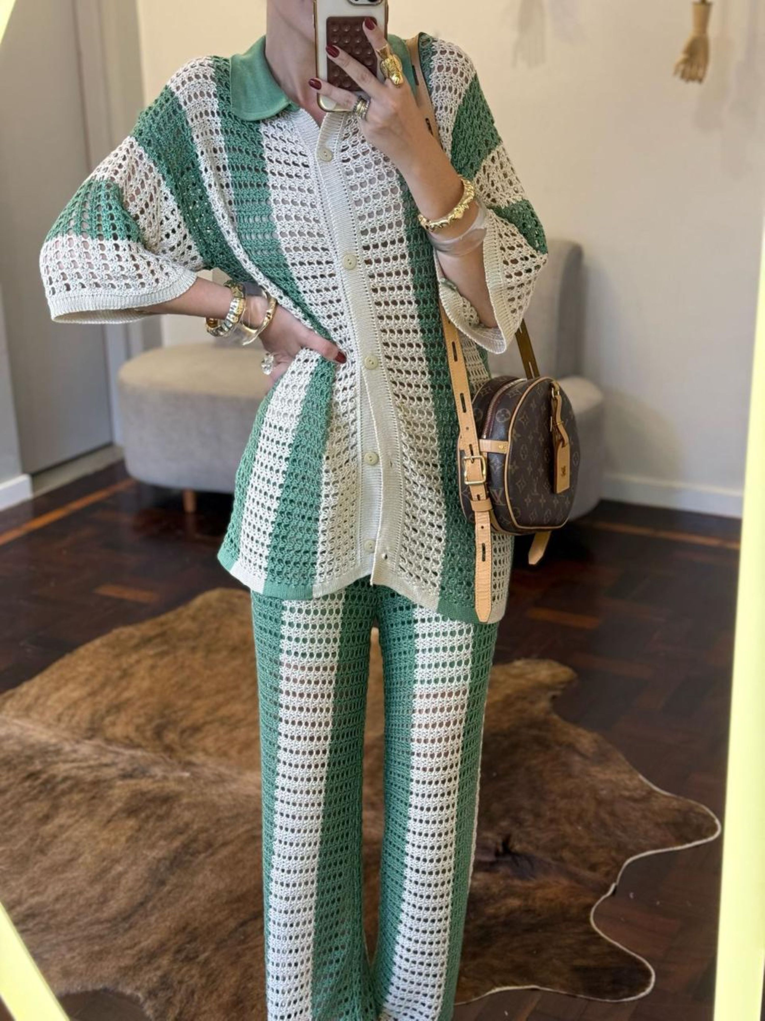 Conjunto Tricot Trabalhado Listras Largas Verticais