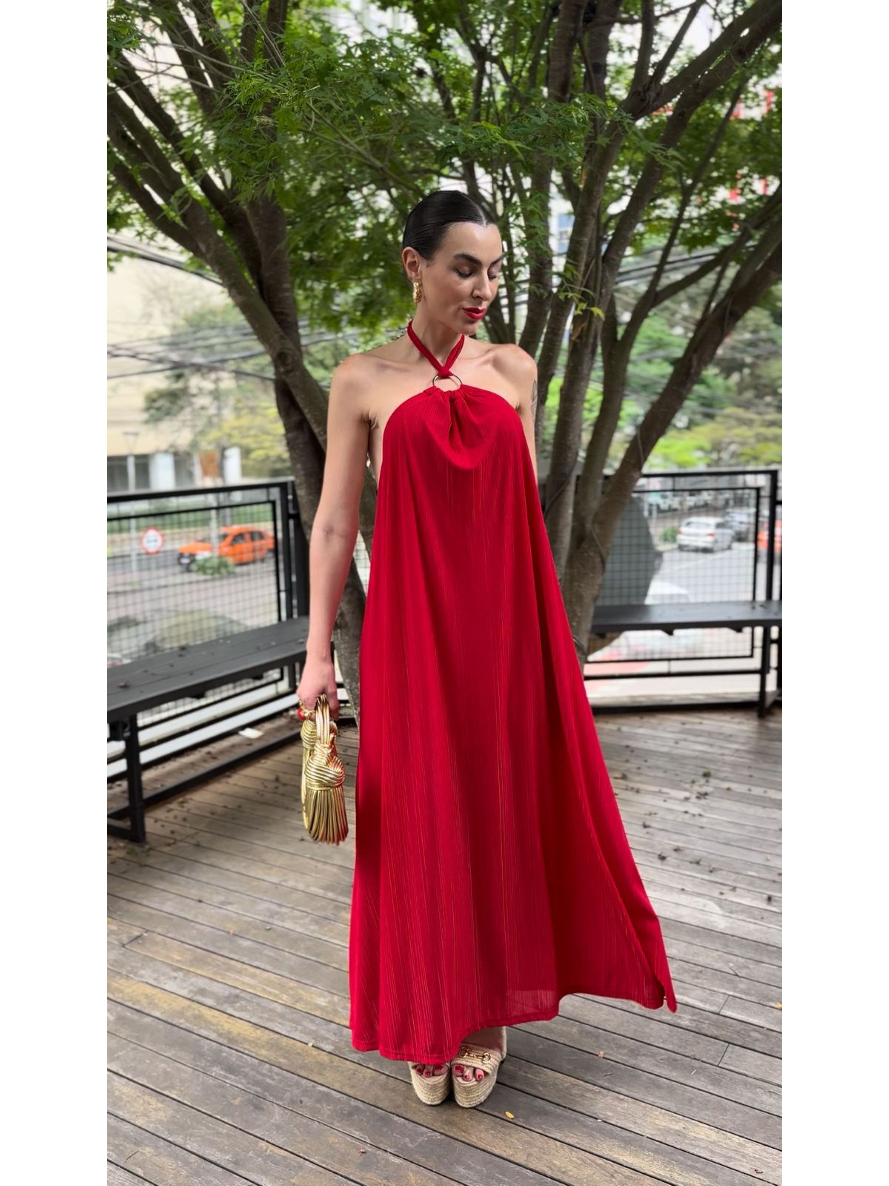 Vestido Red Longo Frente Única Argola 