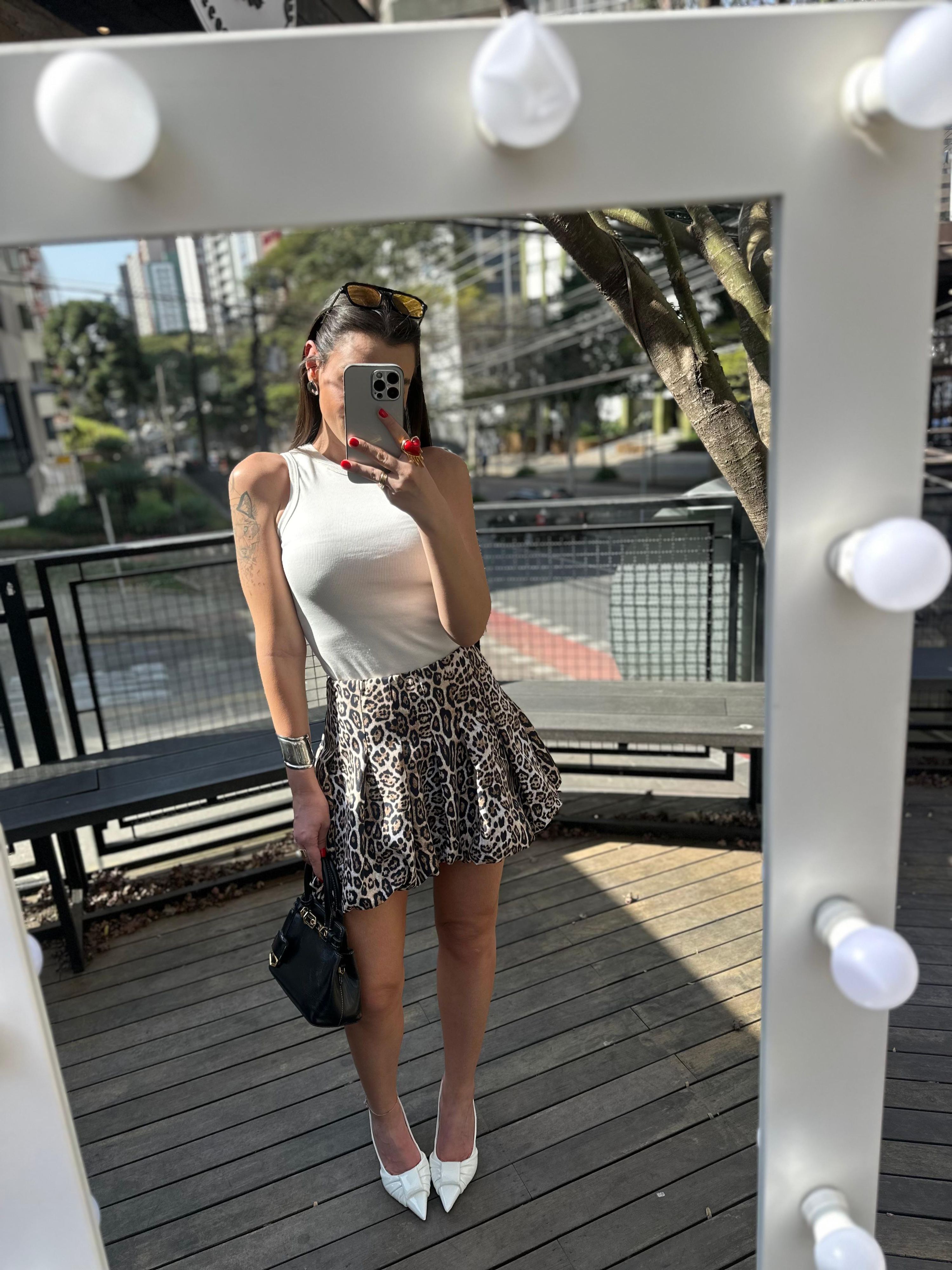 Saia Balonê Alfaiataria Animal Print 