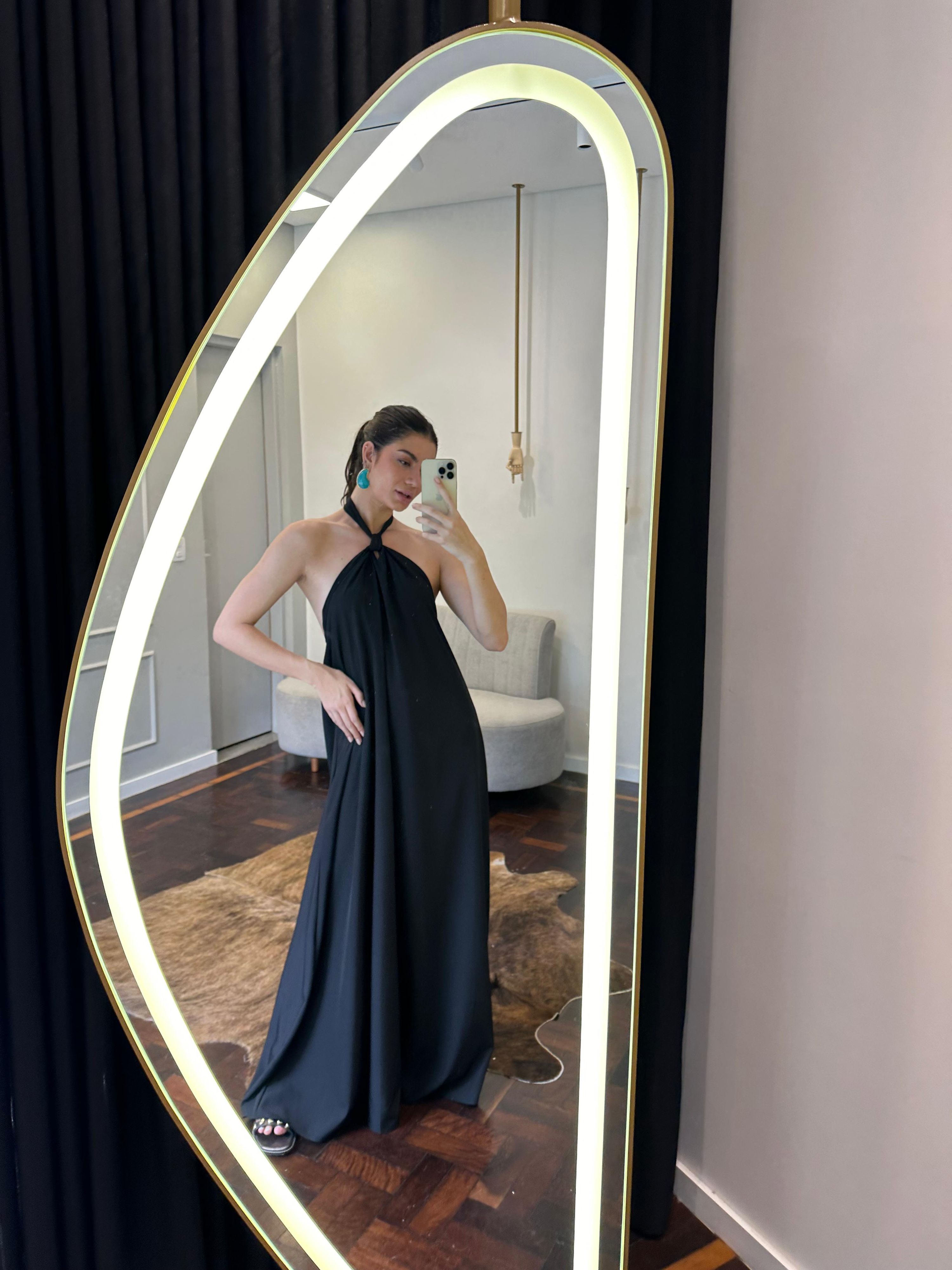 Vestido Longo Frente Única Amarração Pescoço 