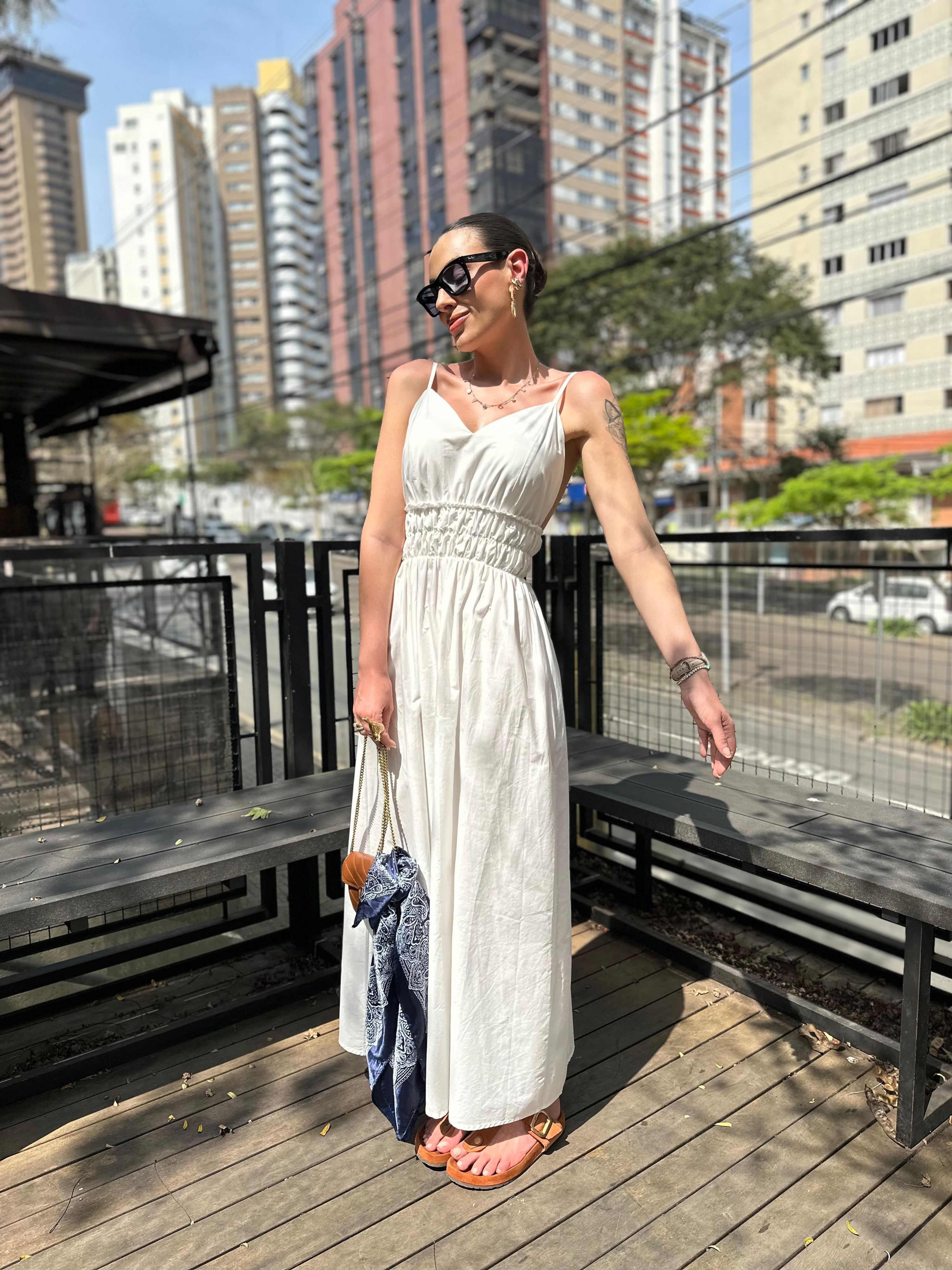  Vestido Tricoline Alça Gaspar 