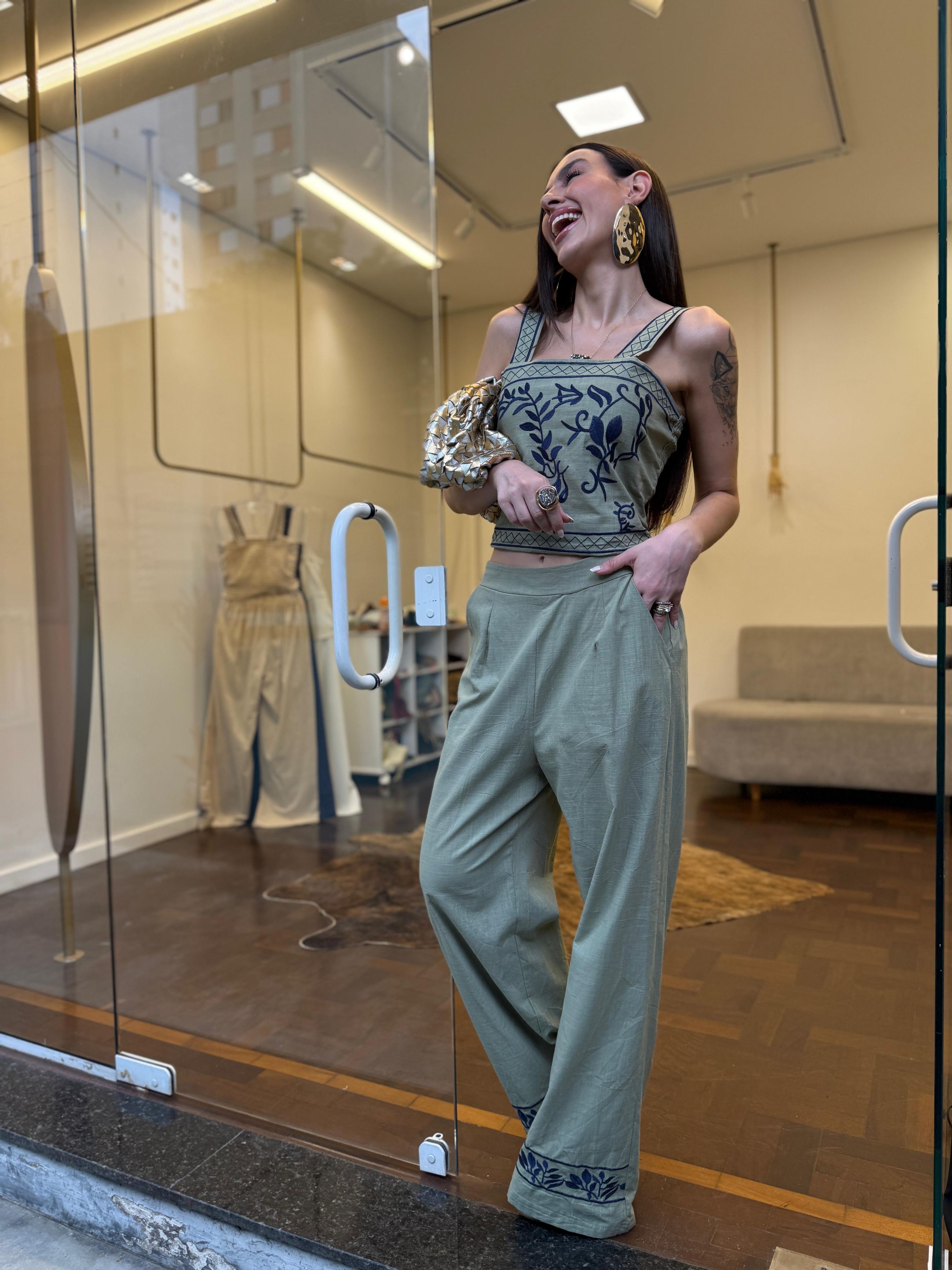 Conjunto Alfaiataria Bordado Olympia - Matcha 