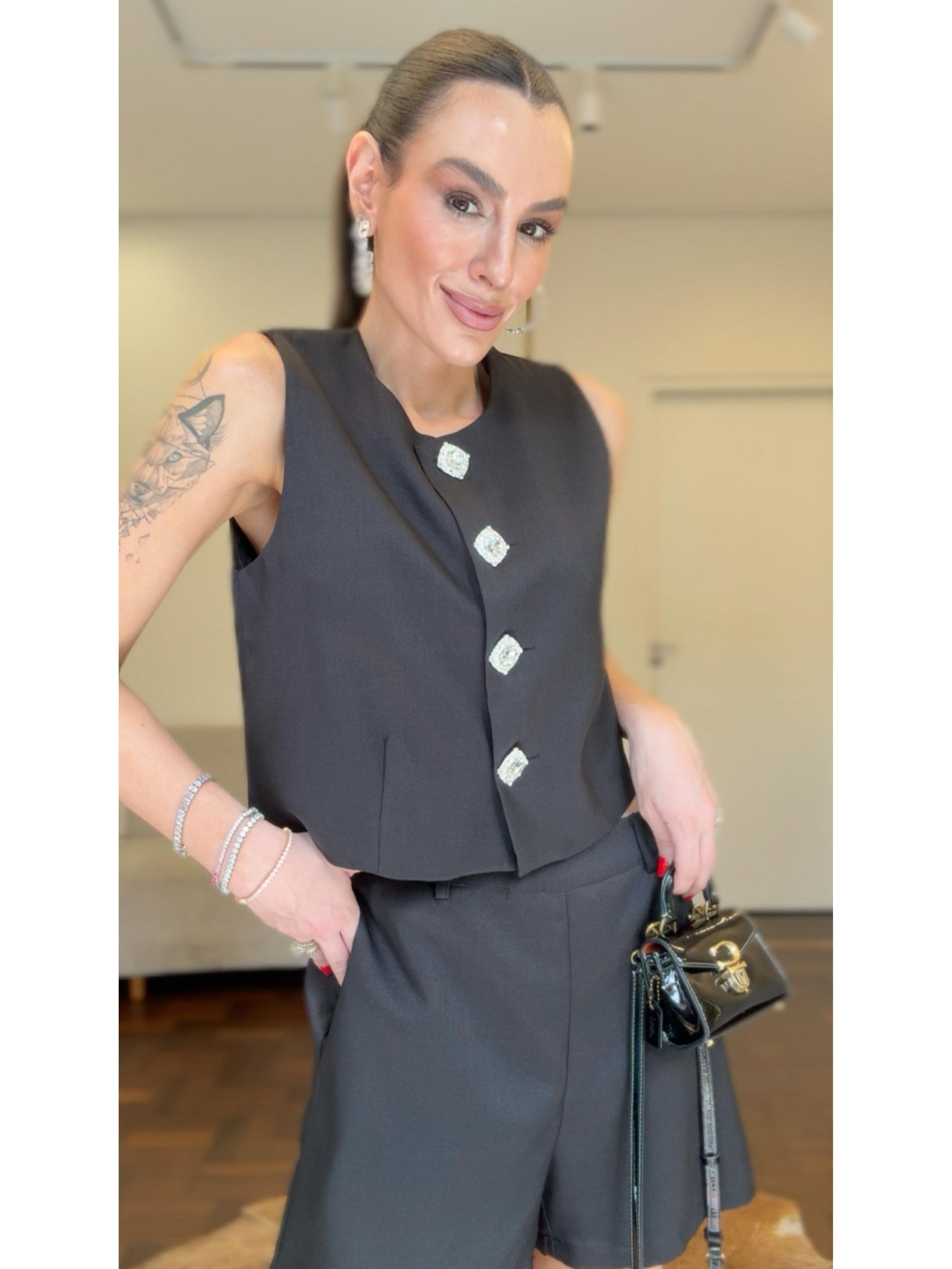 Conjunto Alfaiataria Botão Joia - Preto