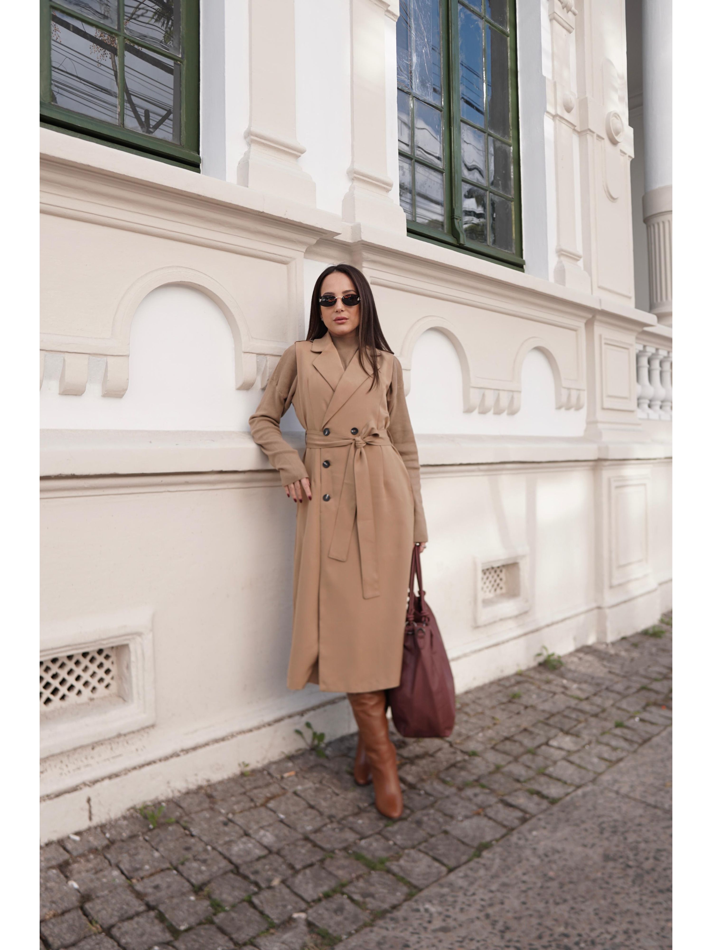 Vestido Alfaiataria - Estética Trench Coat - Bege 