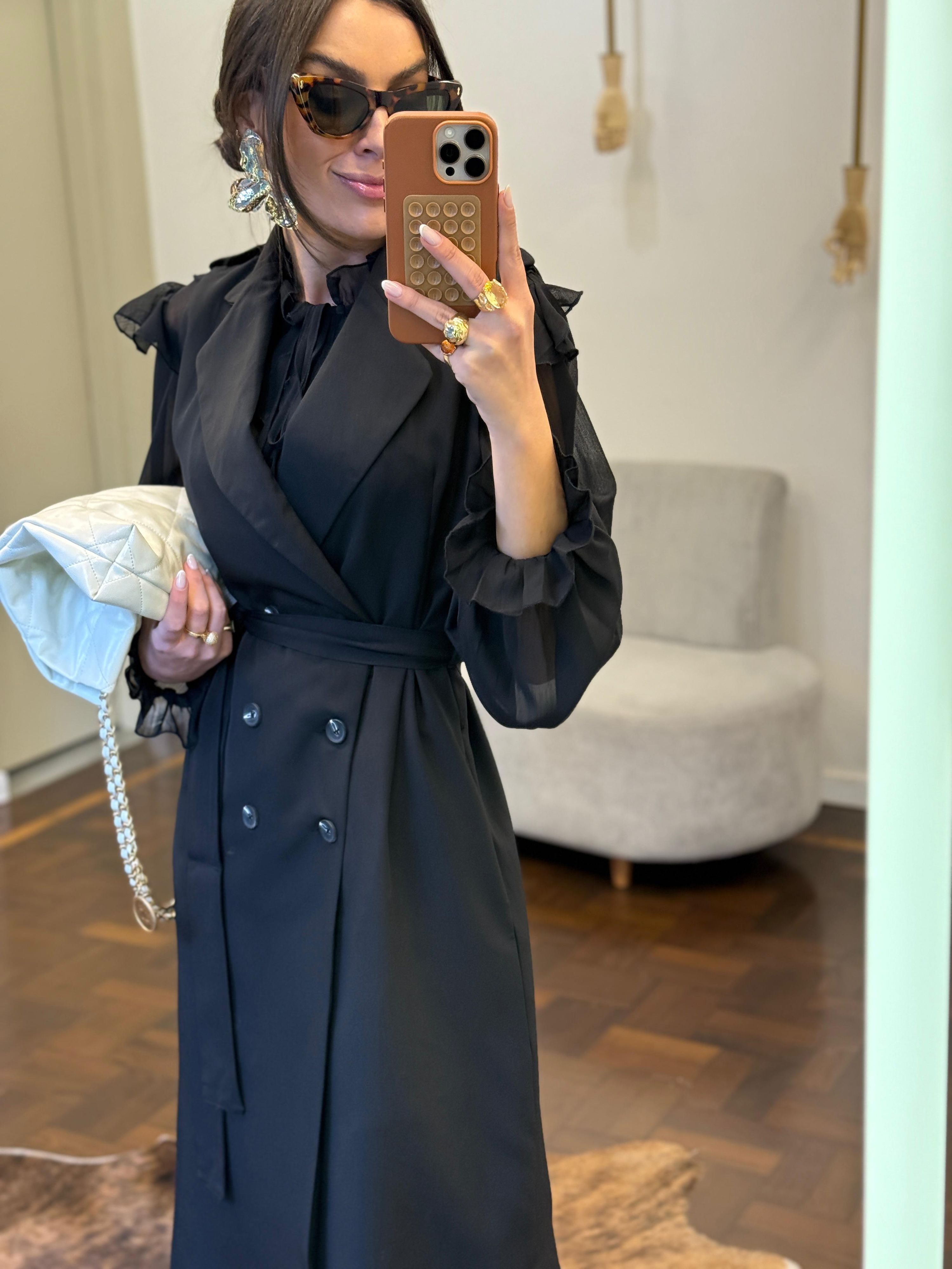 Vestido Alfaiataria - Estética Trench Coat - Preto 