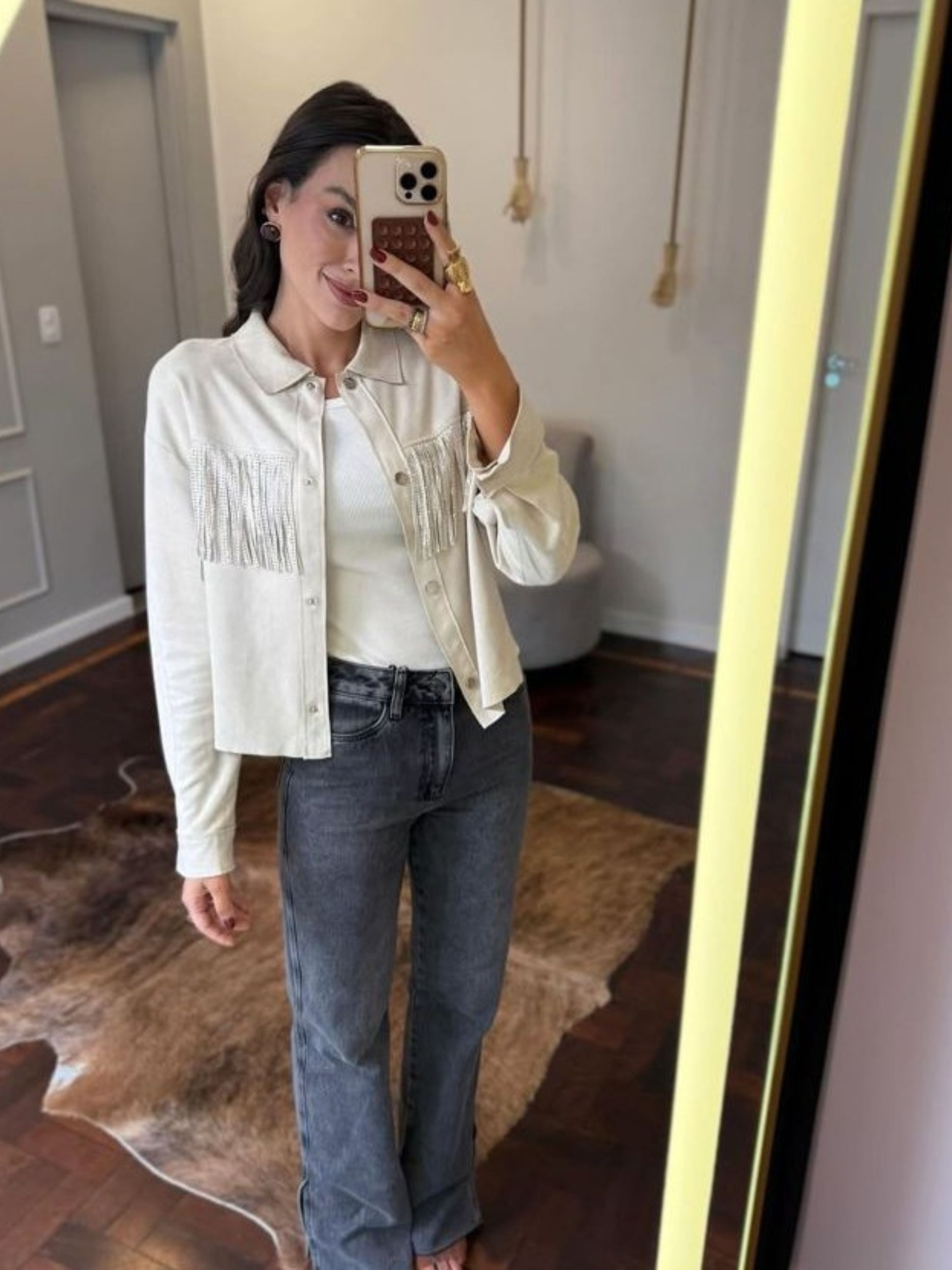 Jaqueta Franja Suede - Off White 