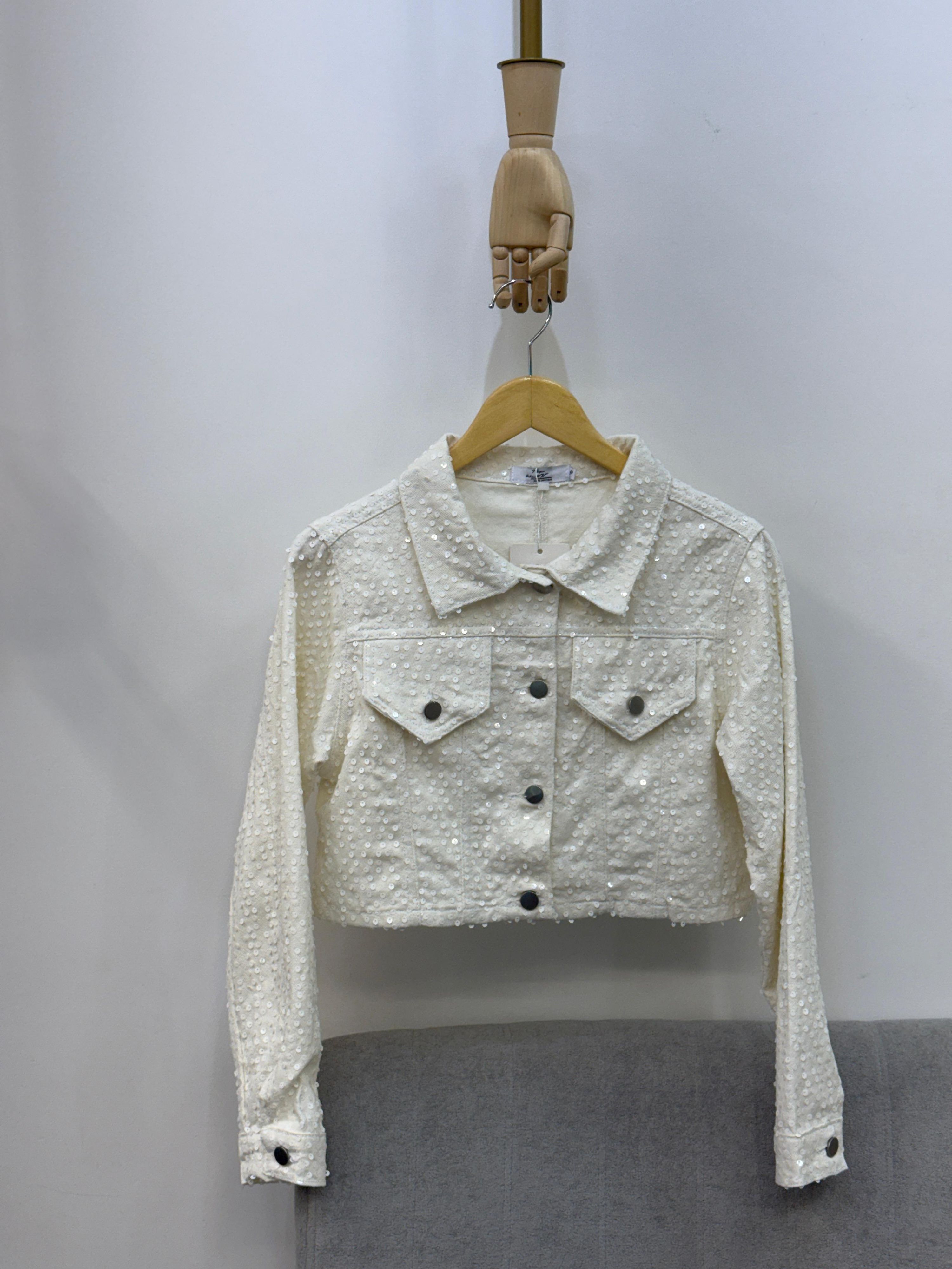 Jaqueta Cropped Micropaetê Redondo - Off White 