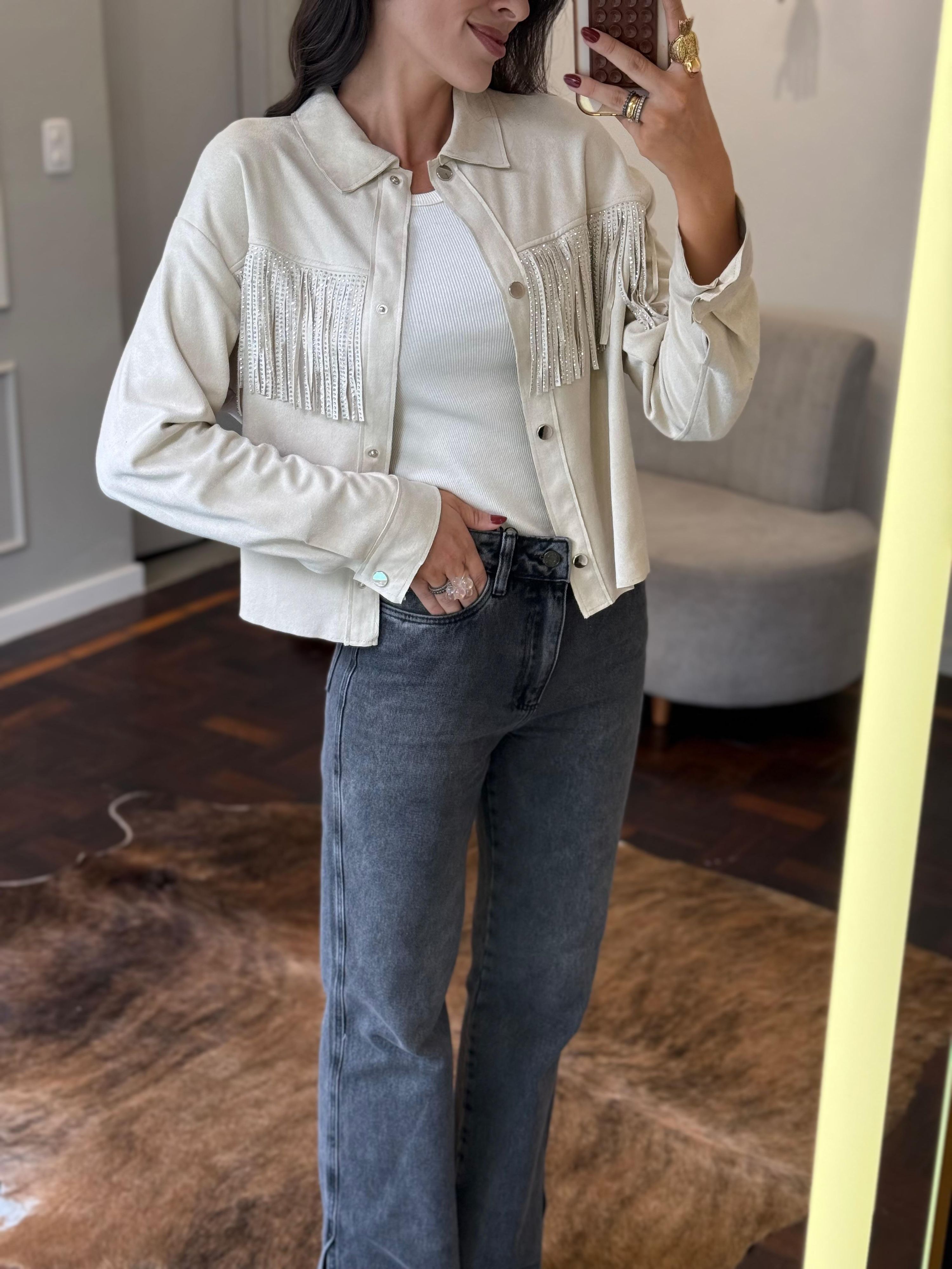 Jaqueta Chamois Franjas - Off White 