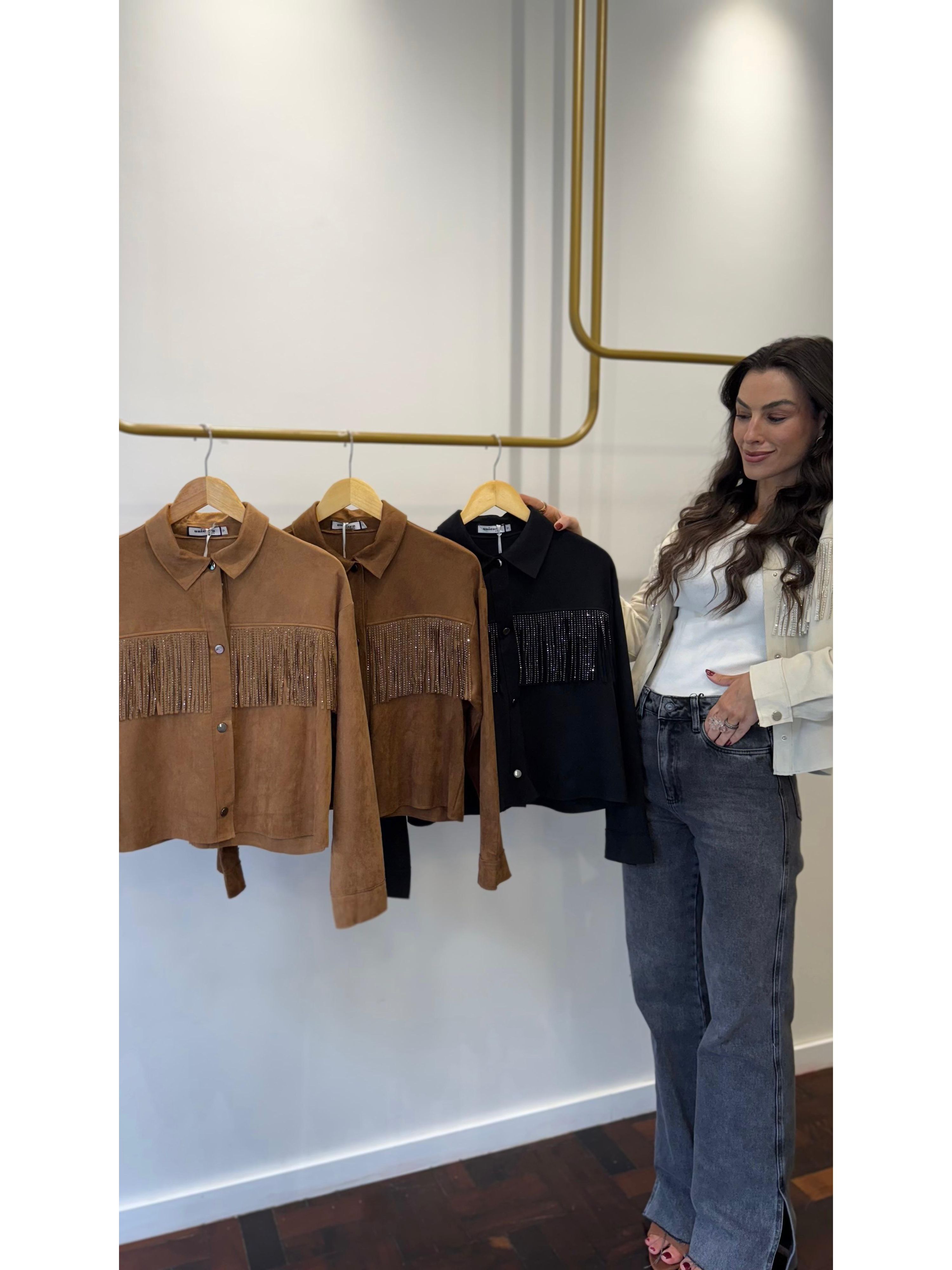 Jaqueta Franja Suede - Preto