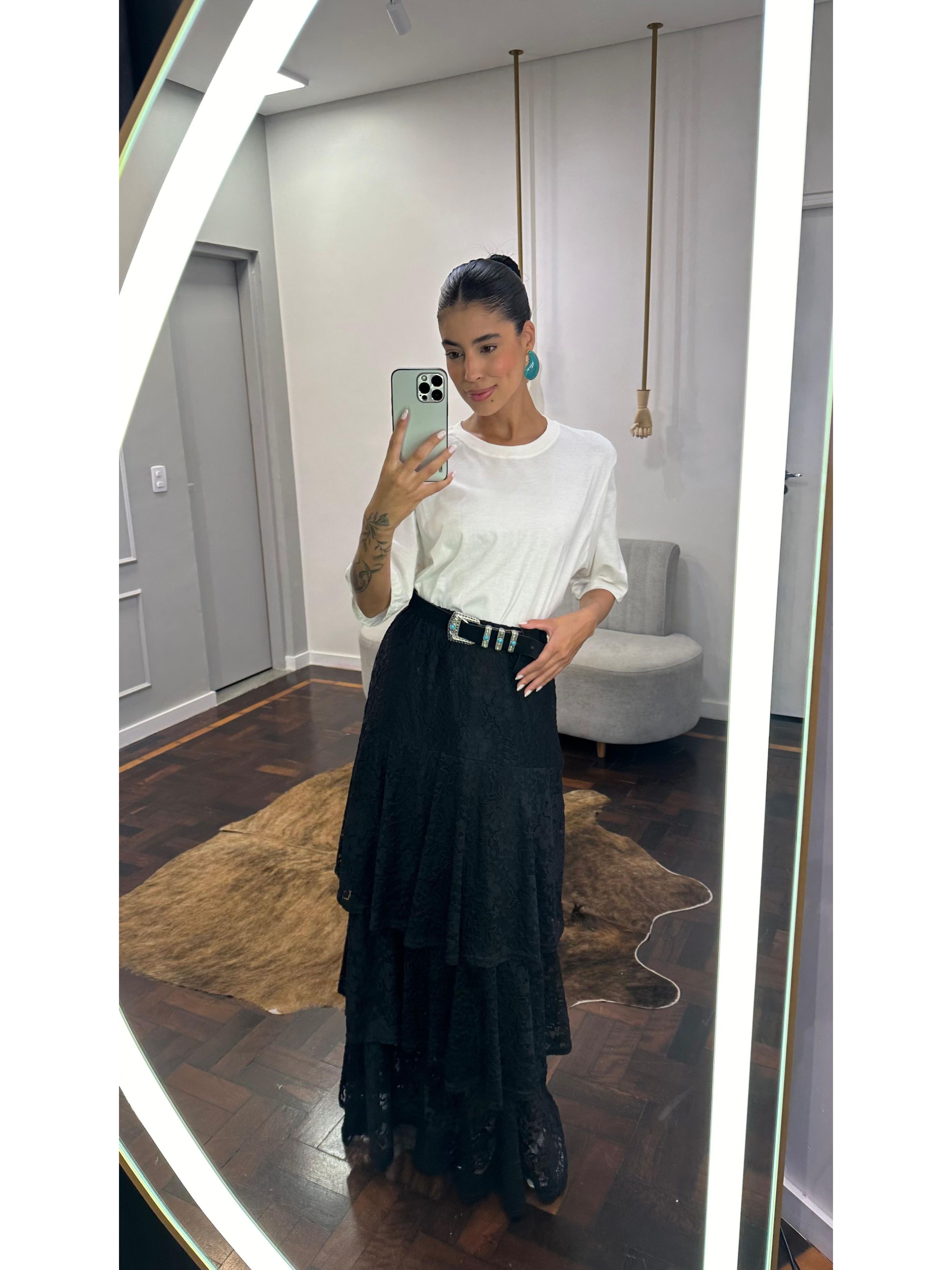Saia Longa Renda Camadas Lorena - Preta