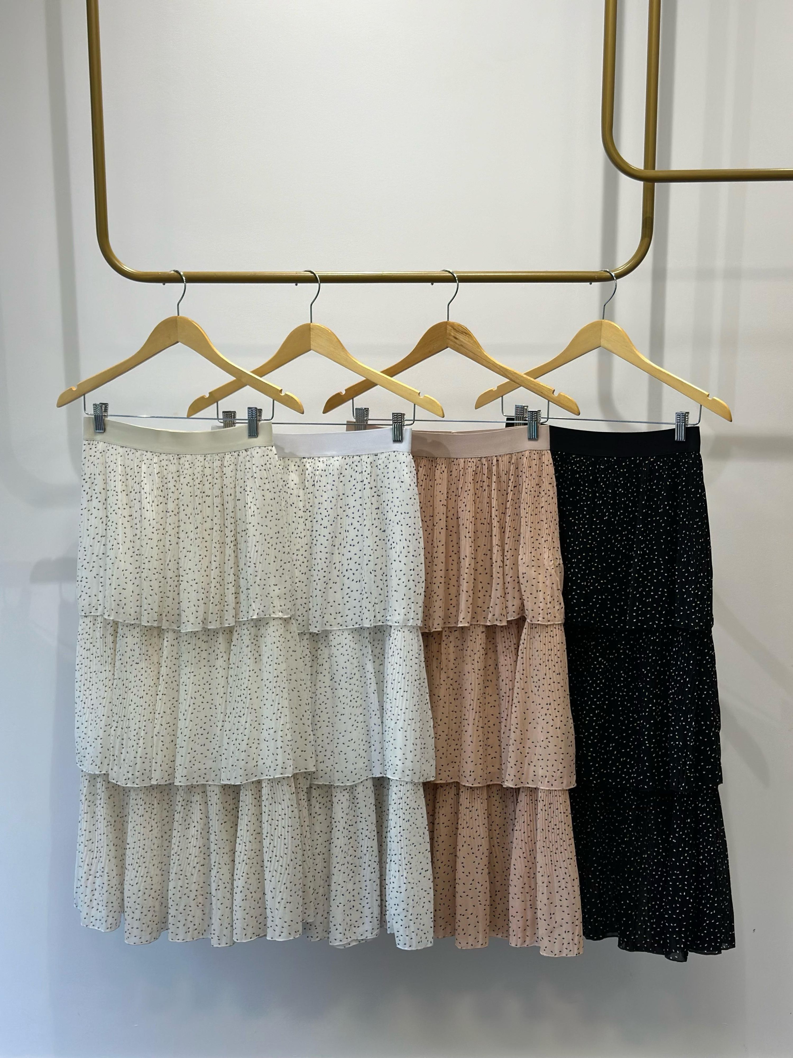 Saia Camadas Mini Poá Orgânico - Branco com Poá Marrom 