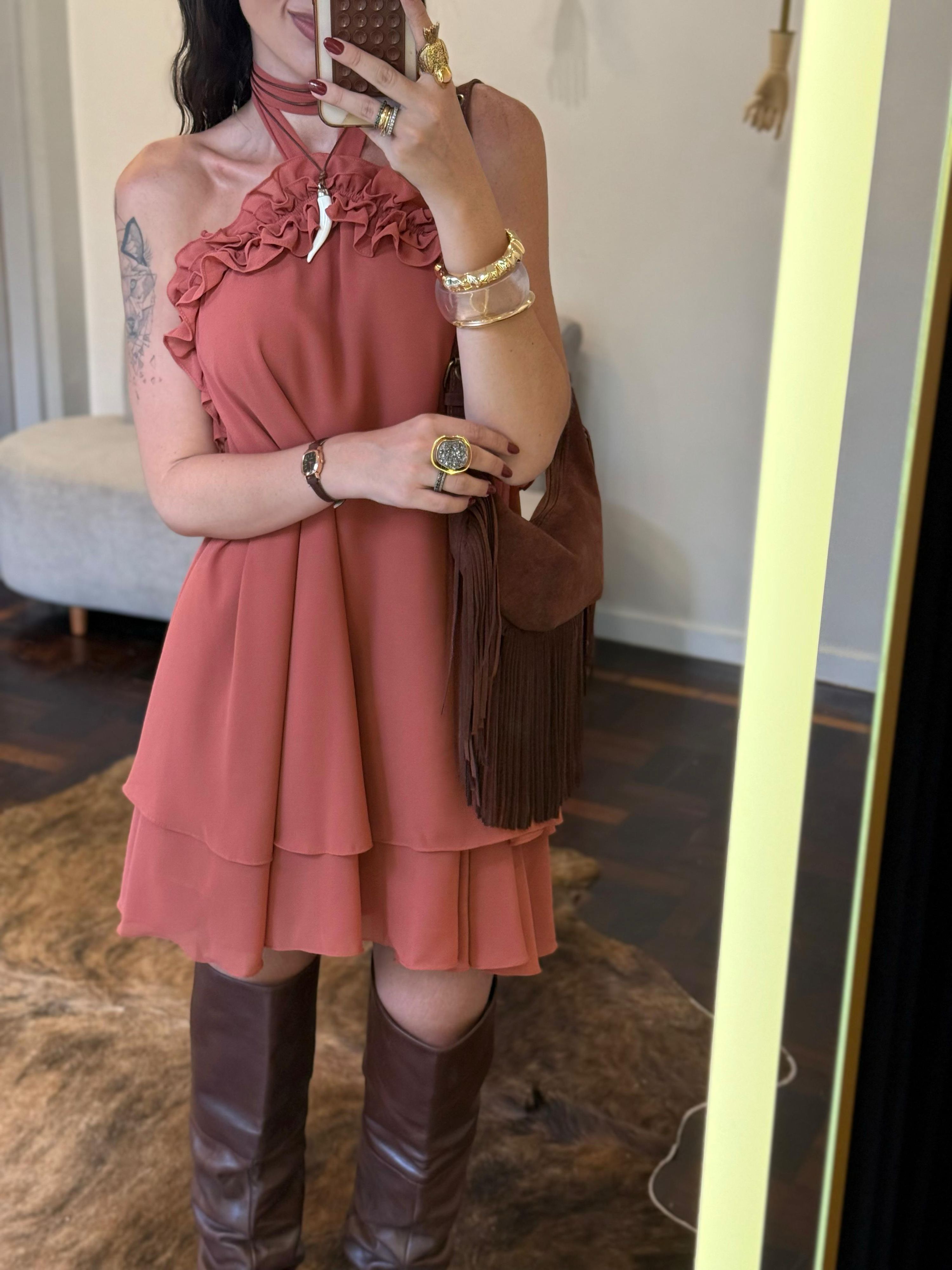 Vestido Chiffon Amarração Pescoço 