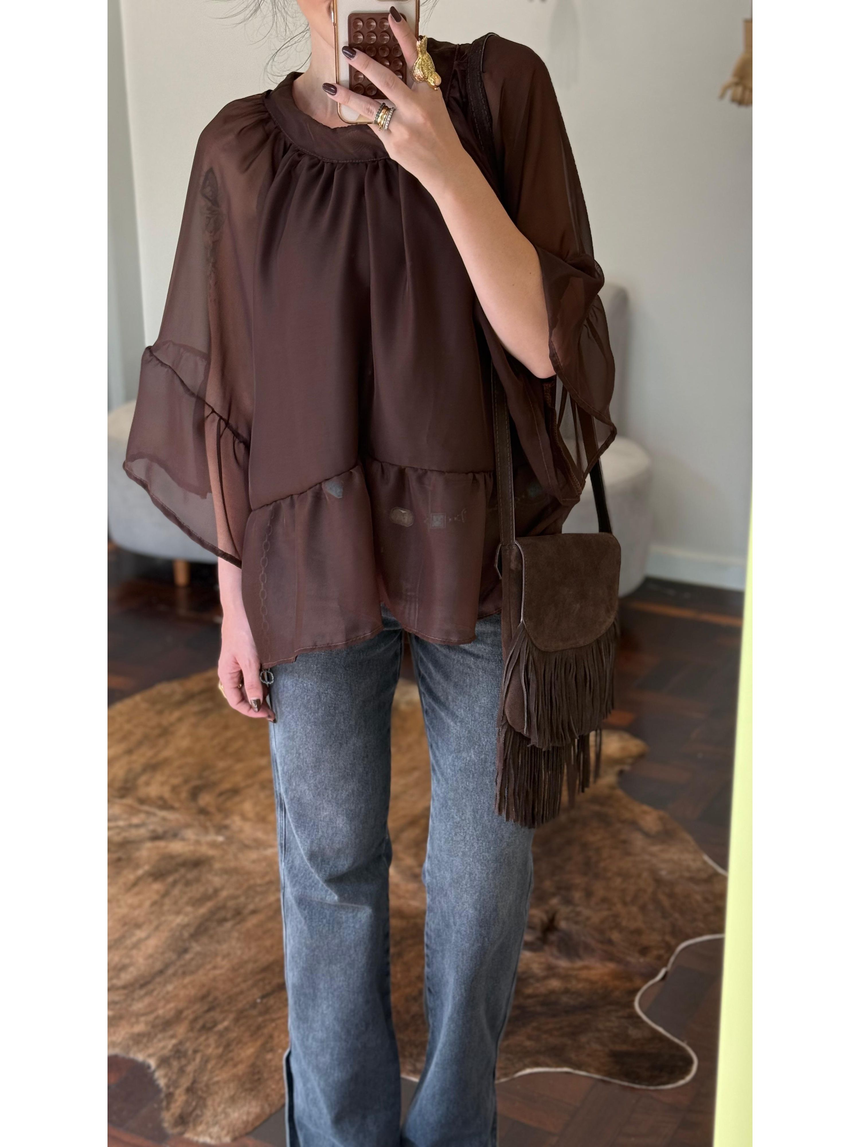 Bata Chiffon Ampla - Marrom 