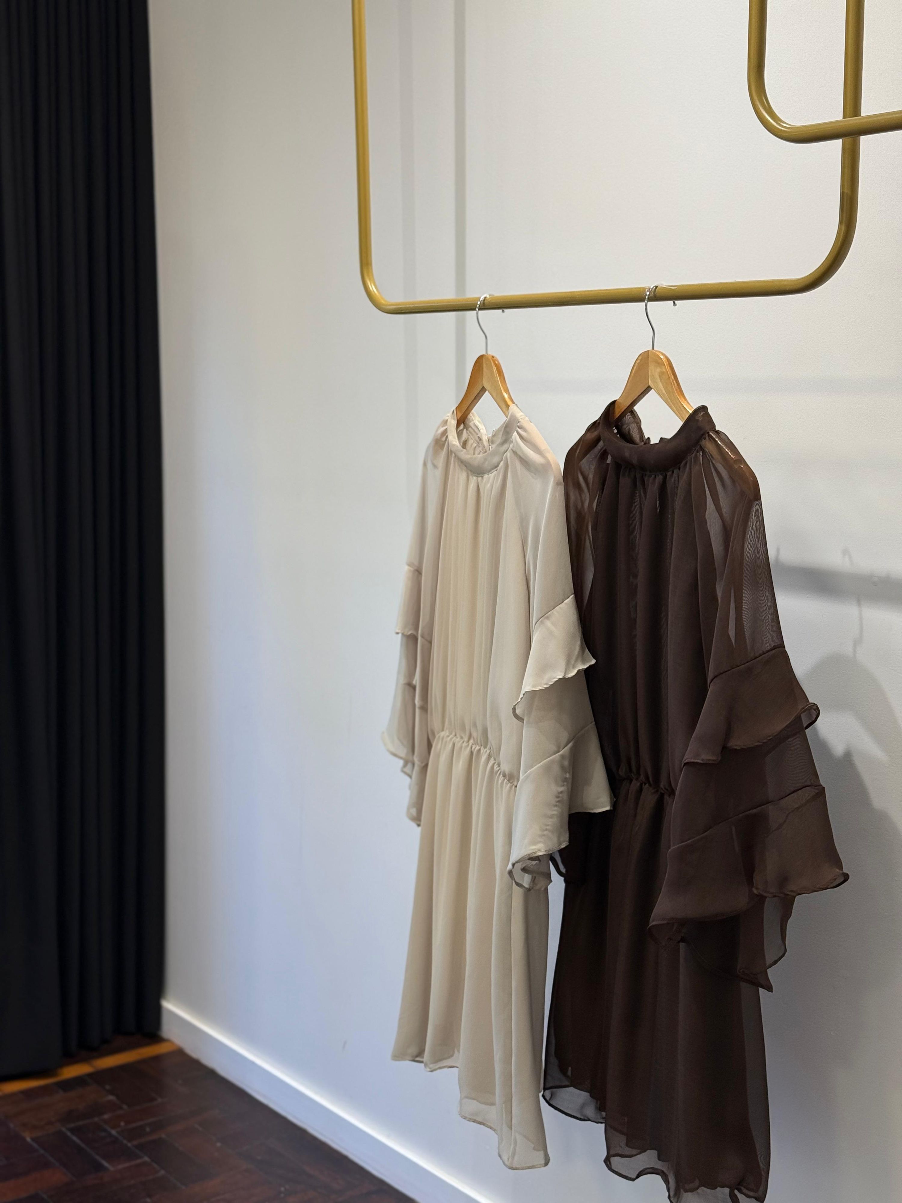 Vestido Chiffon Manga 7/8 - Gelo