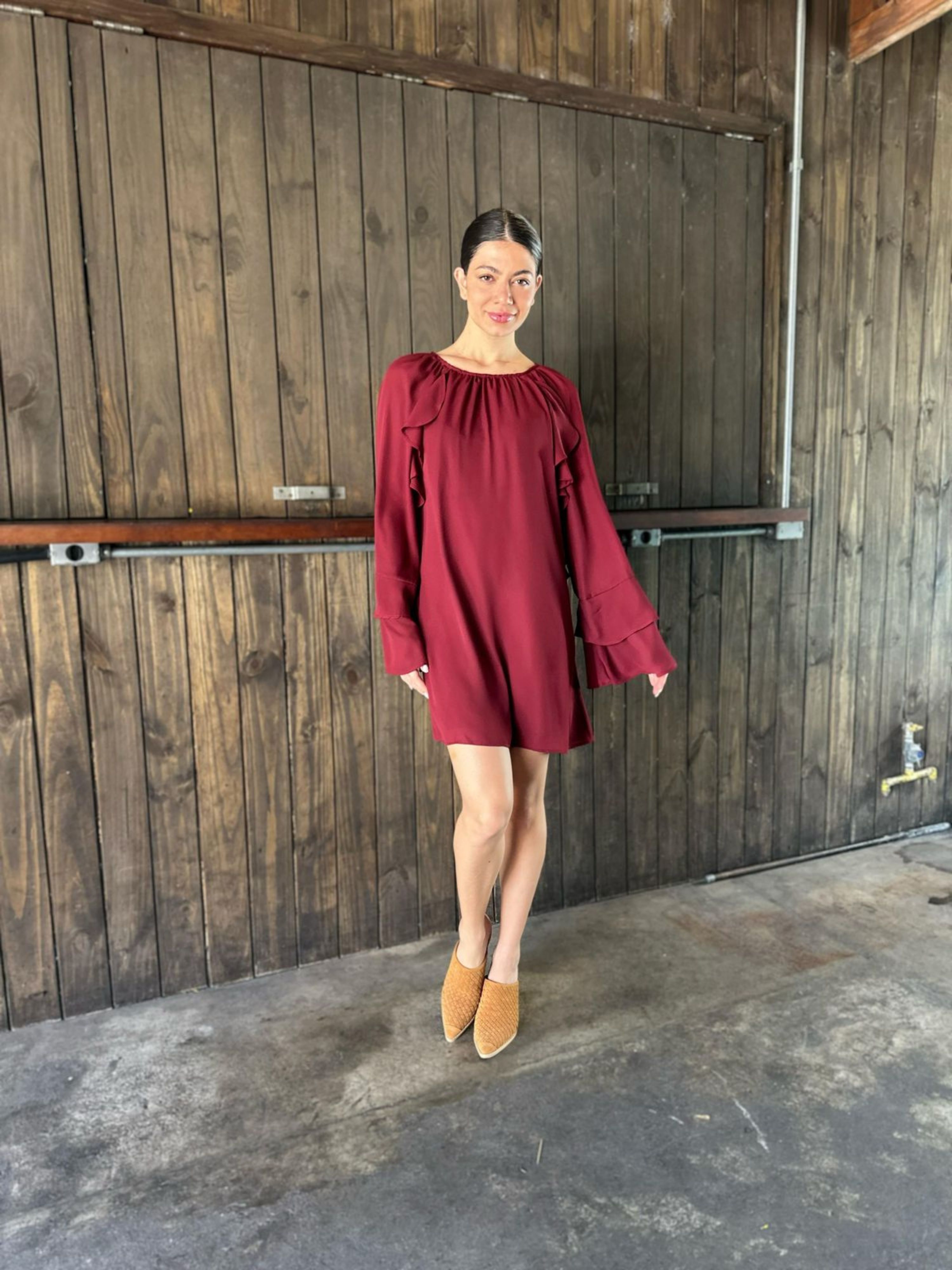 Vestido Curto Fluido Lituânia - Bordô