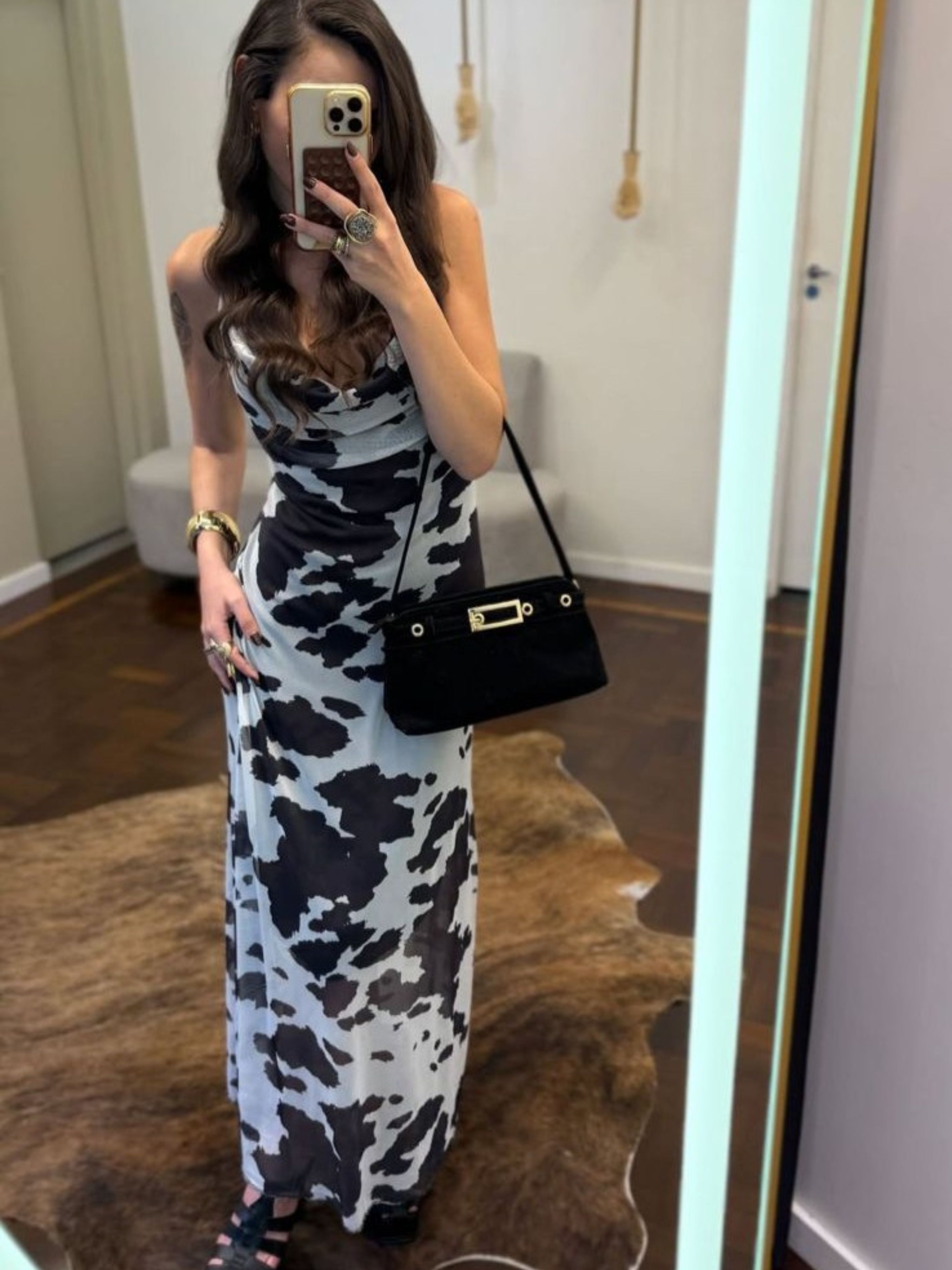 Vestido Alça Tule - Cow Print 