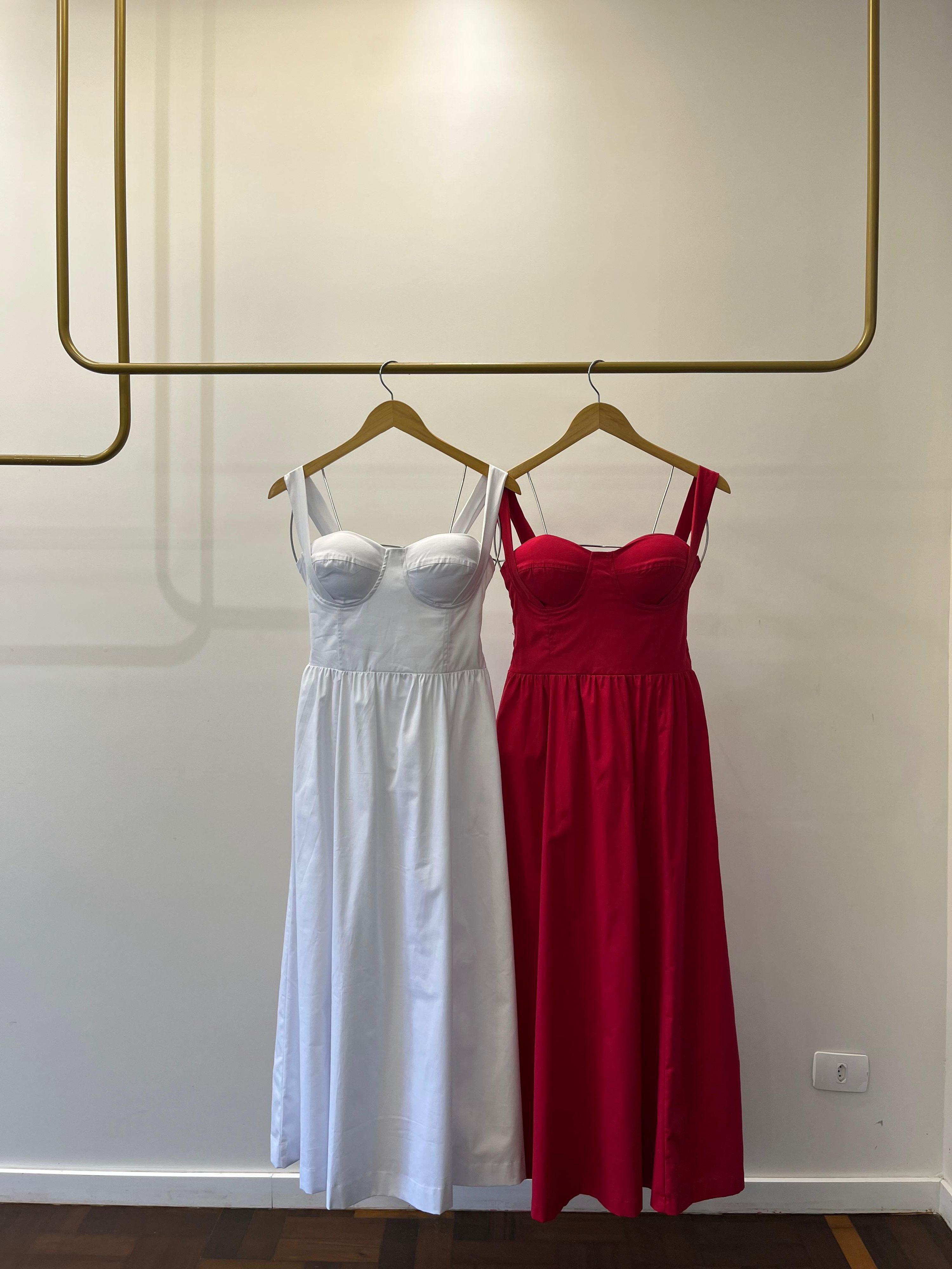 Vestido Tricoline Meia-Taça Liso - Branco