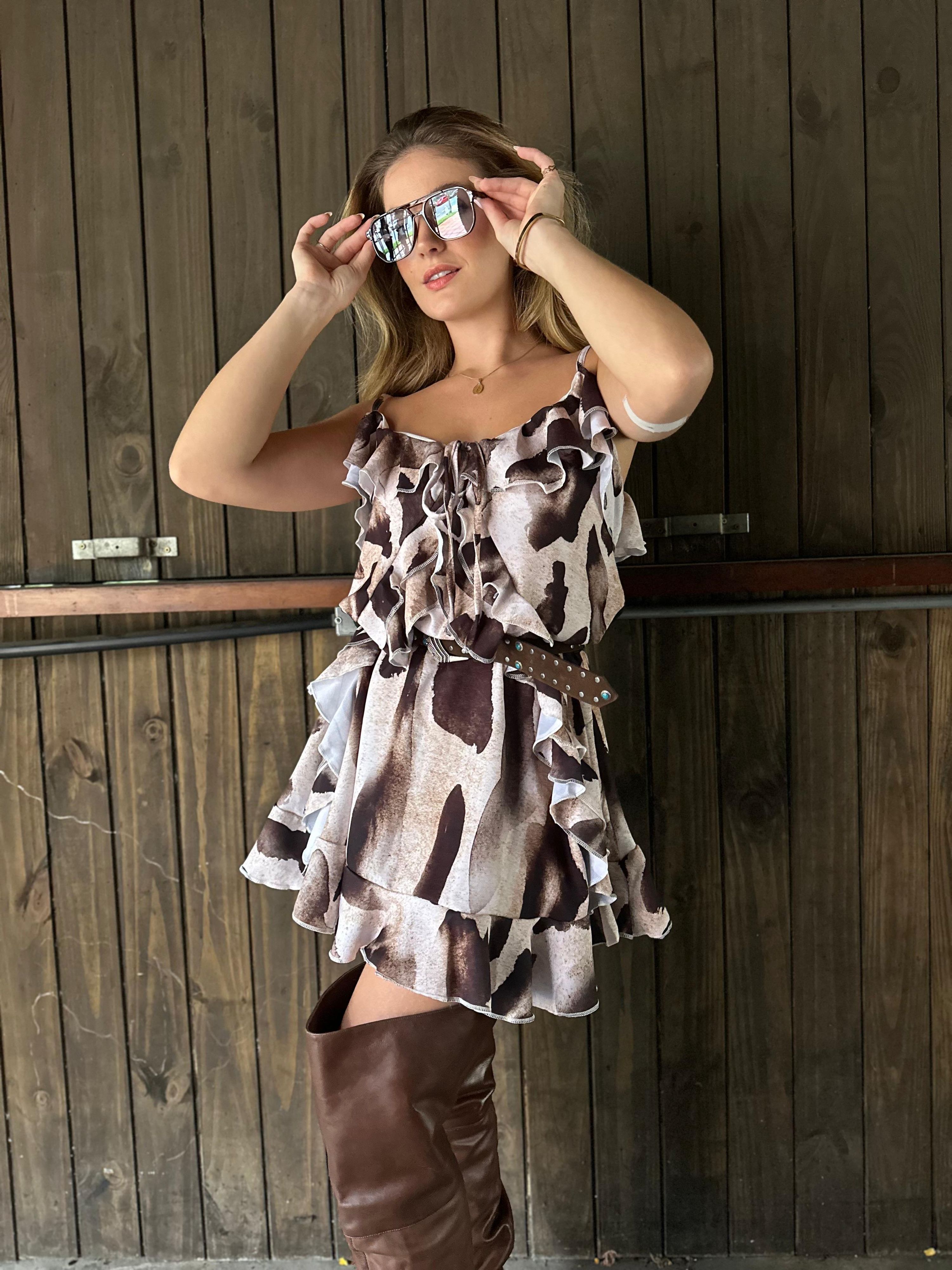 Vestido Curto Cow Print Carol 
