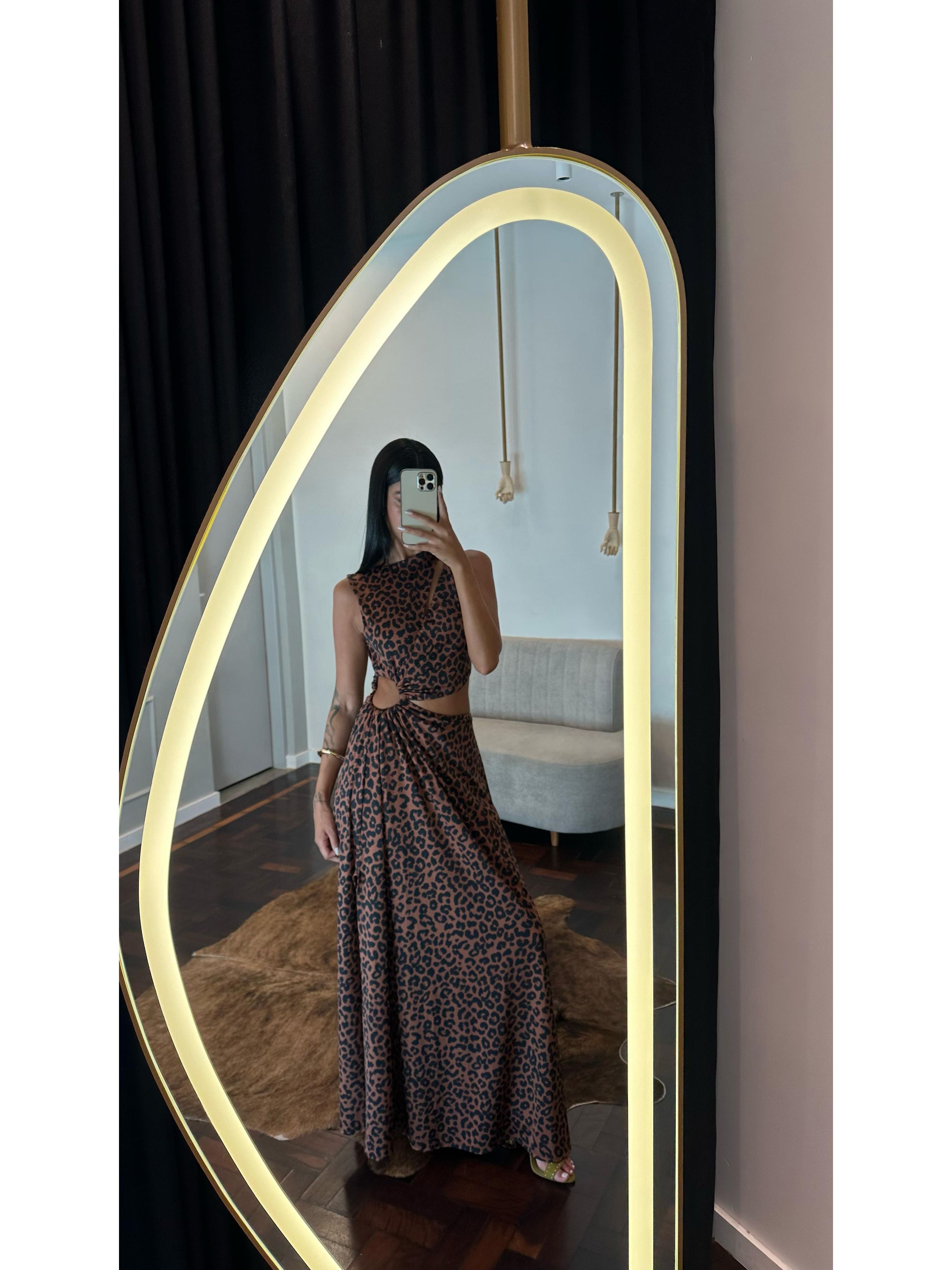 Vestido Longo Animal Print Recortes