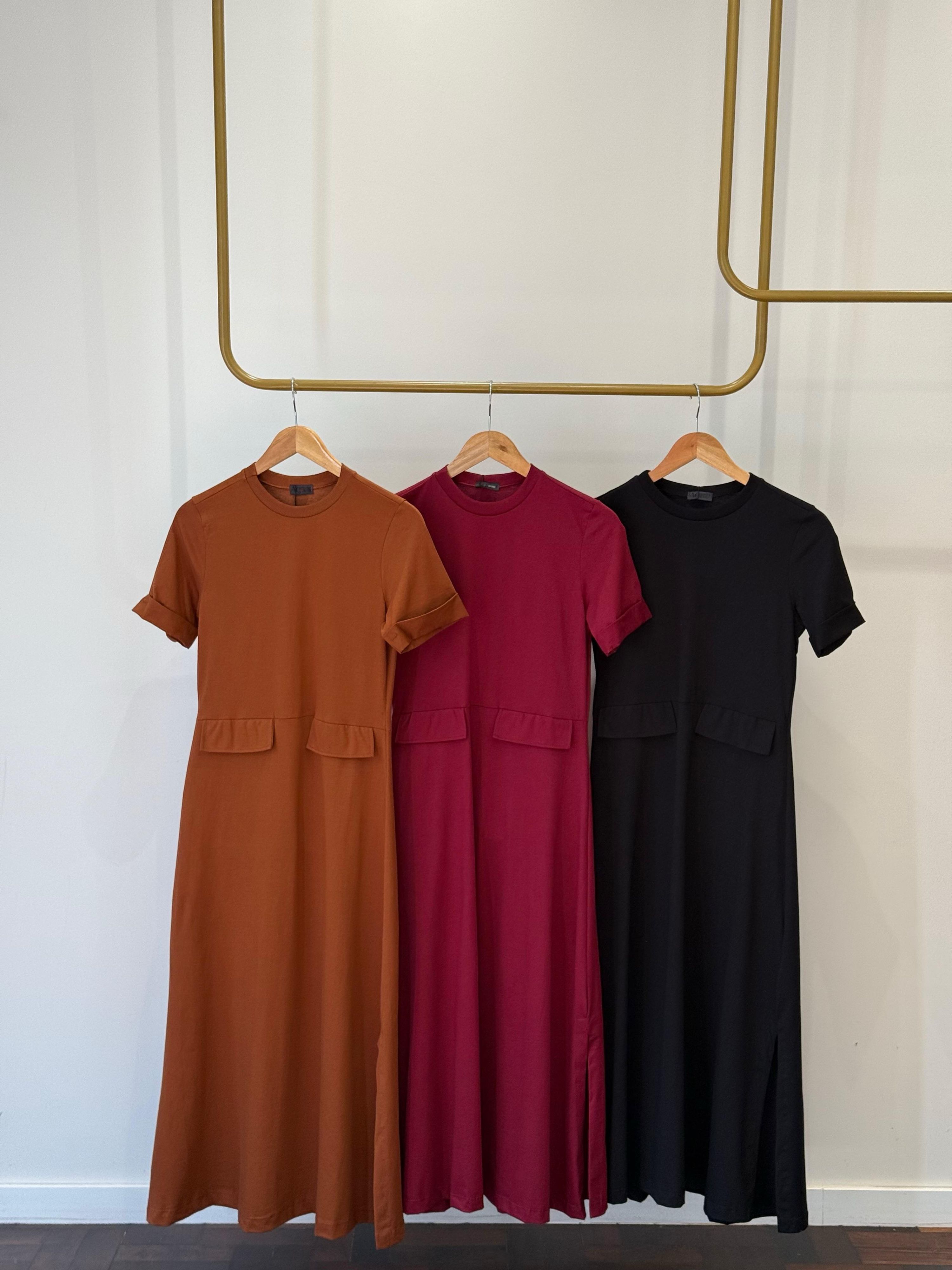 Vestido 100% Algodão Bolsos Elegance - Cor Telha 