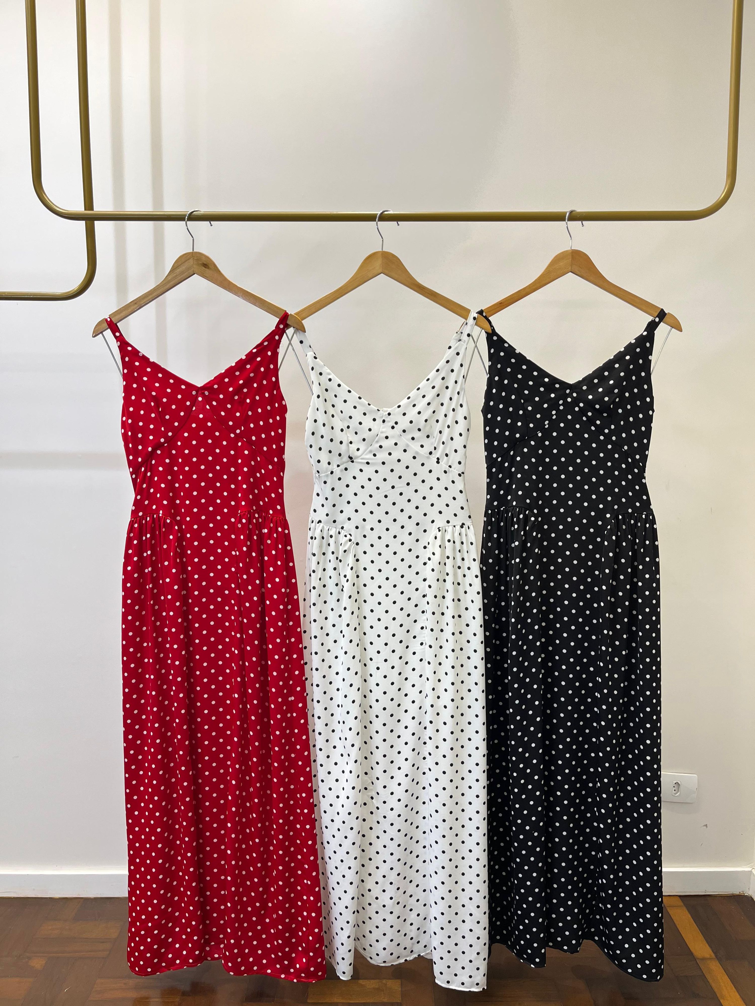 Vestido Poá Midi de Alça Heloísa - Preto 