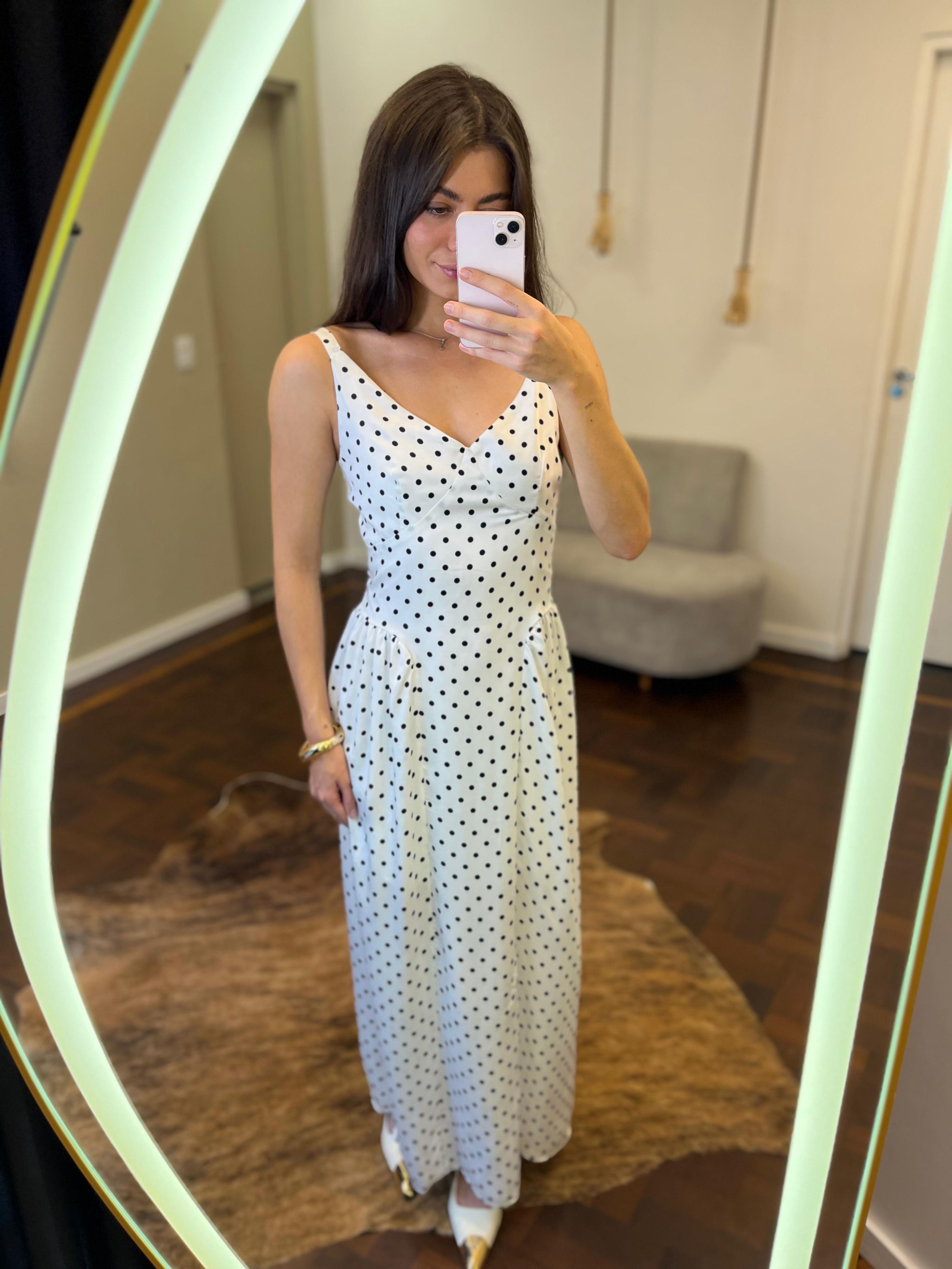 Vestido Poá Midi de Alça Heloísa - Off White 