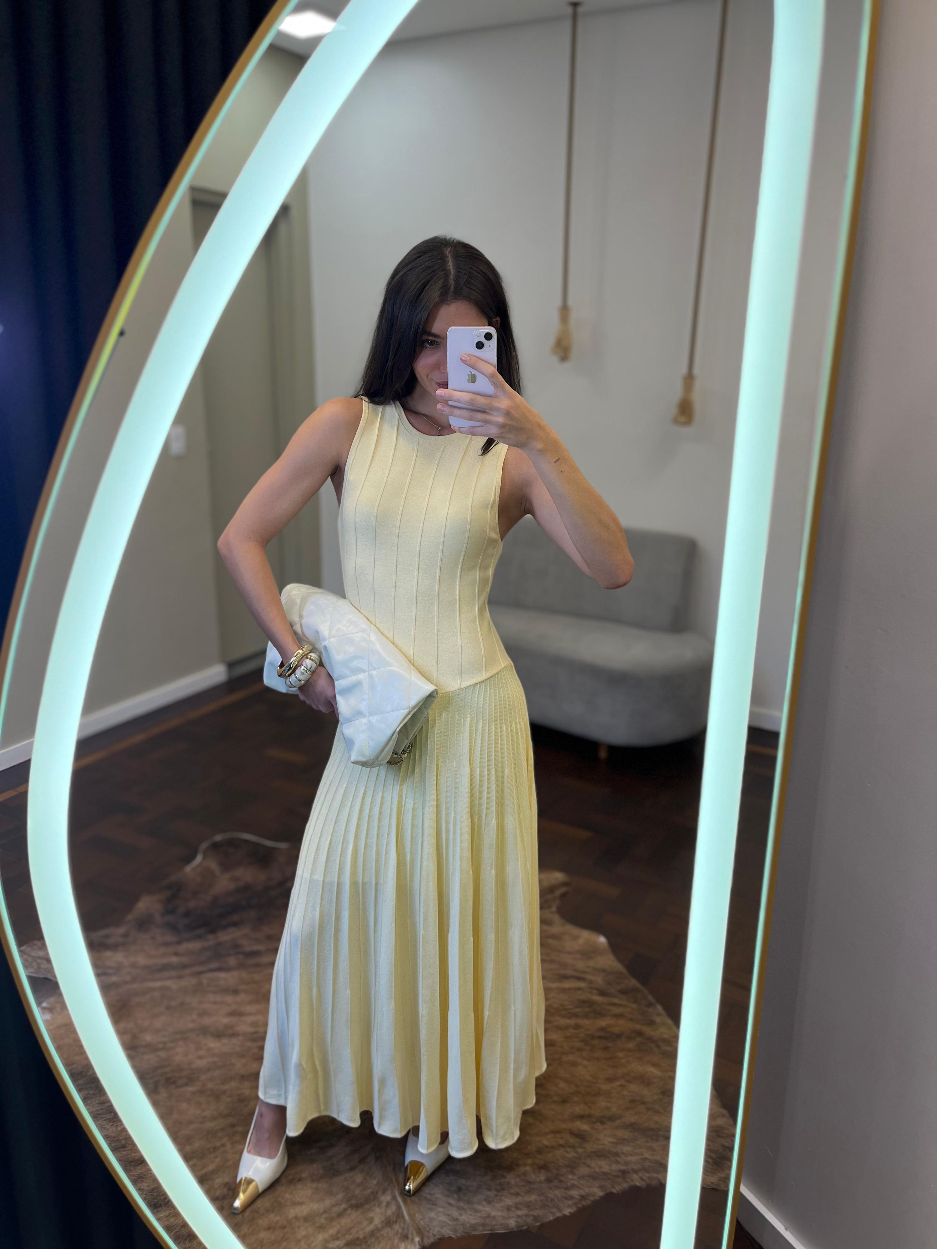 Vestido Fio Modal Cintura Assimétrica - Amarelo Manteiga 