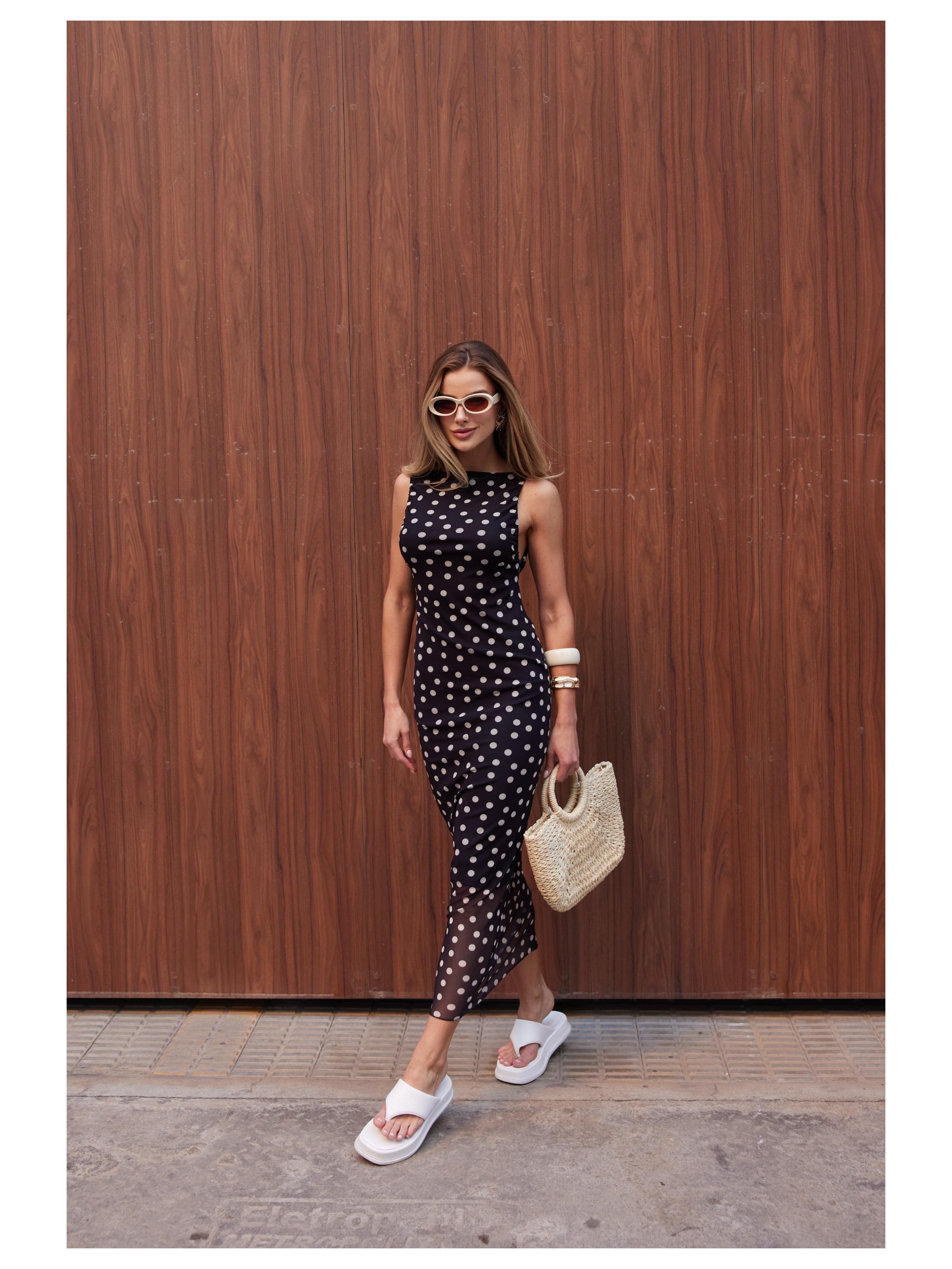 Vestido Tule Nadador Poá - Preto com Poá Branco 