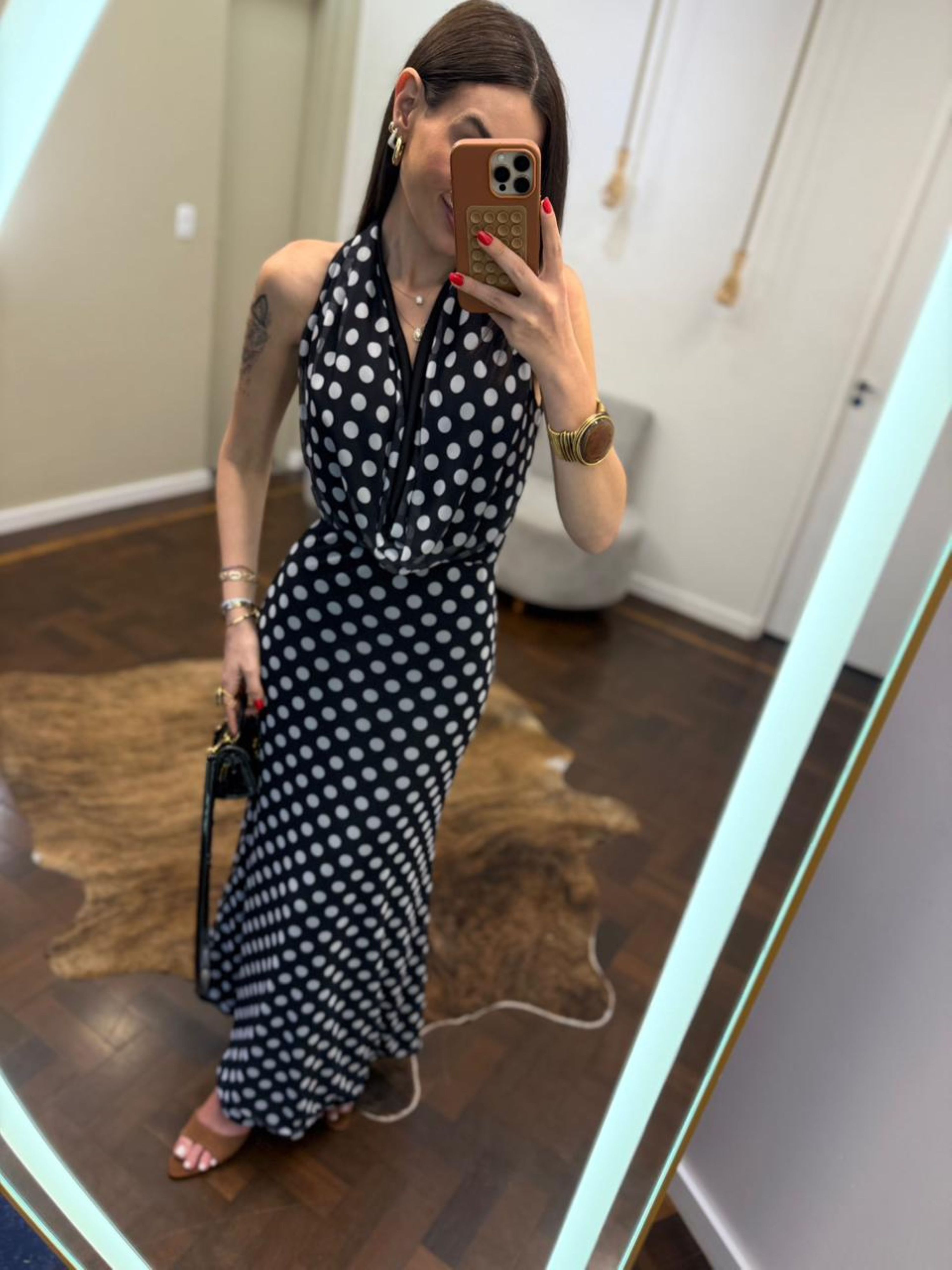 Vestido Gola Boba Poá - Preto com Poá Branco