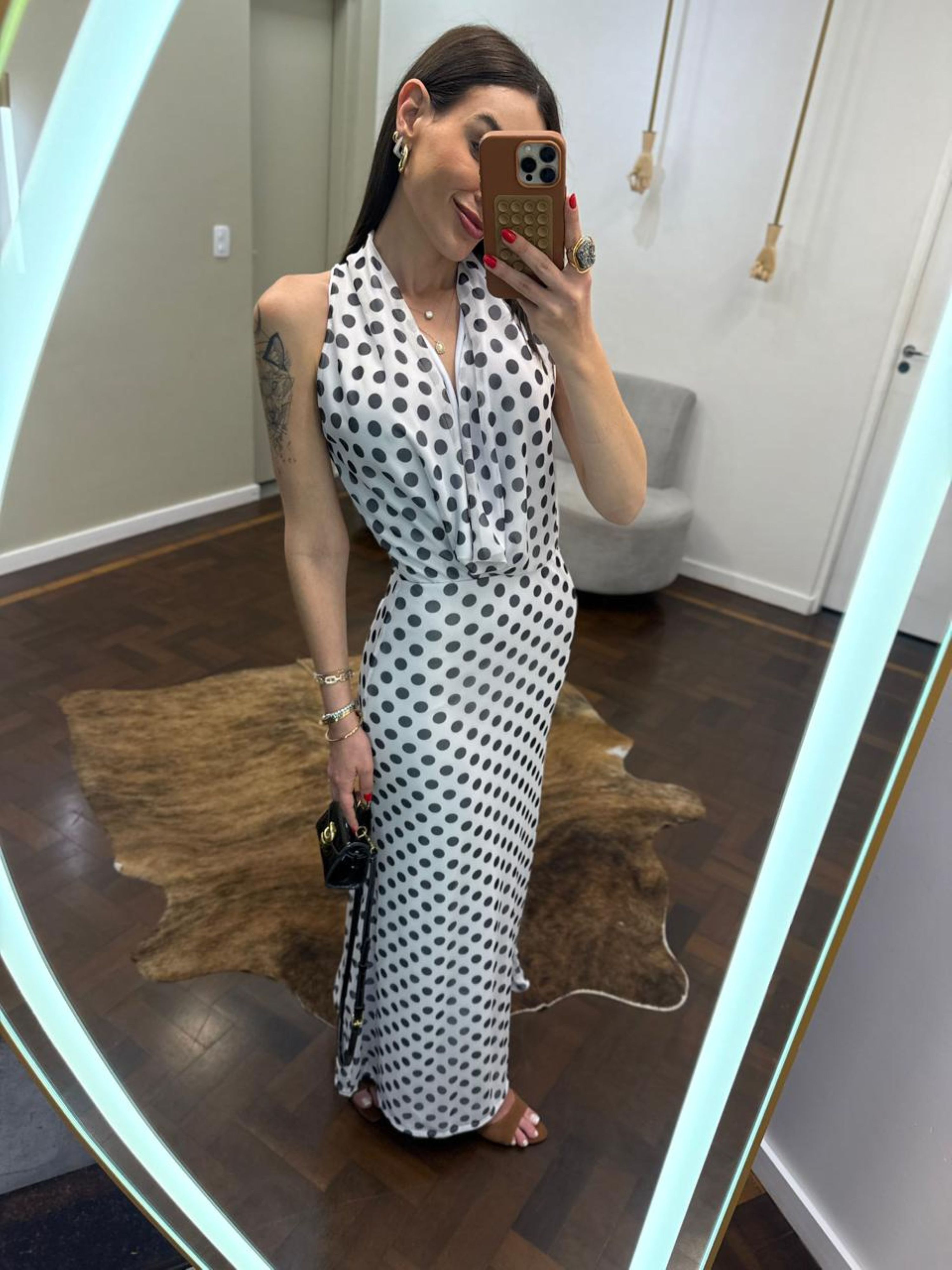 Vestido Chiffon Calm Poá - Off White 